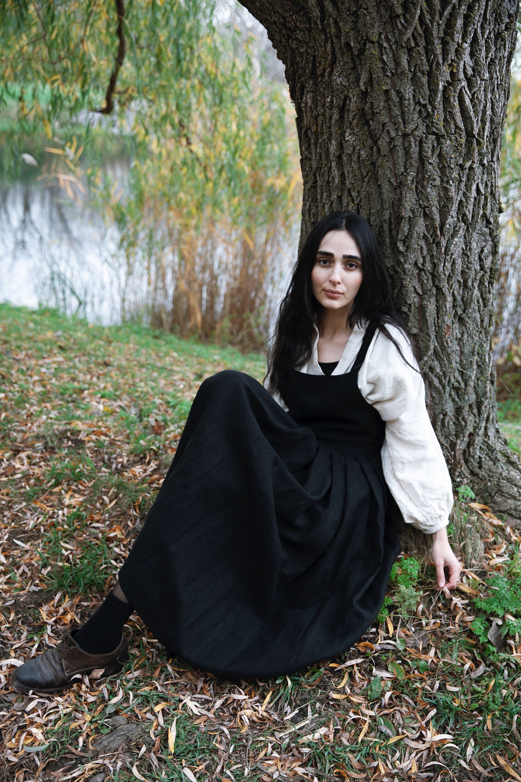 Robe Tablier Osa - Lin Noir