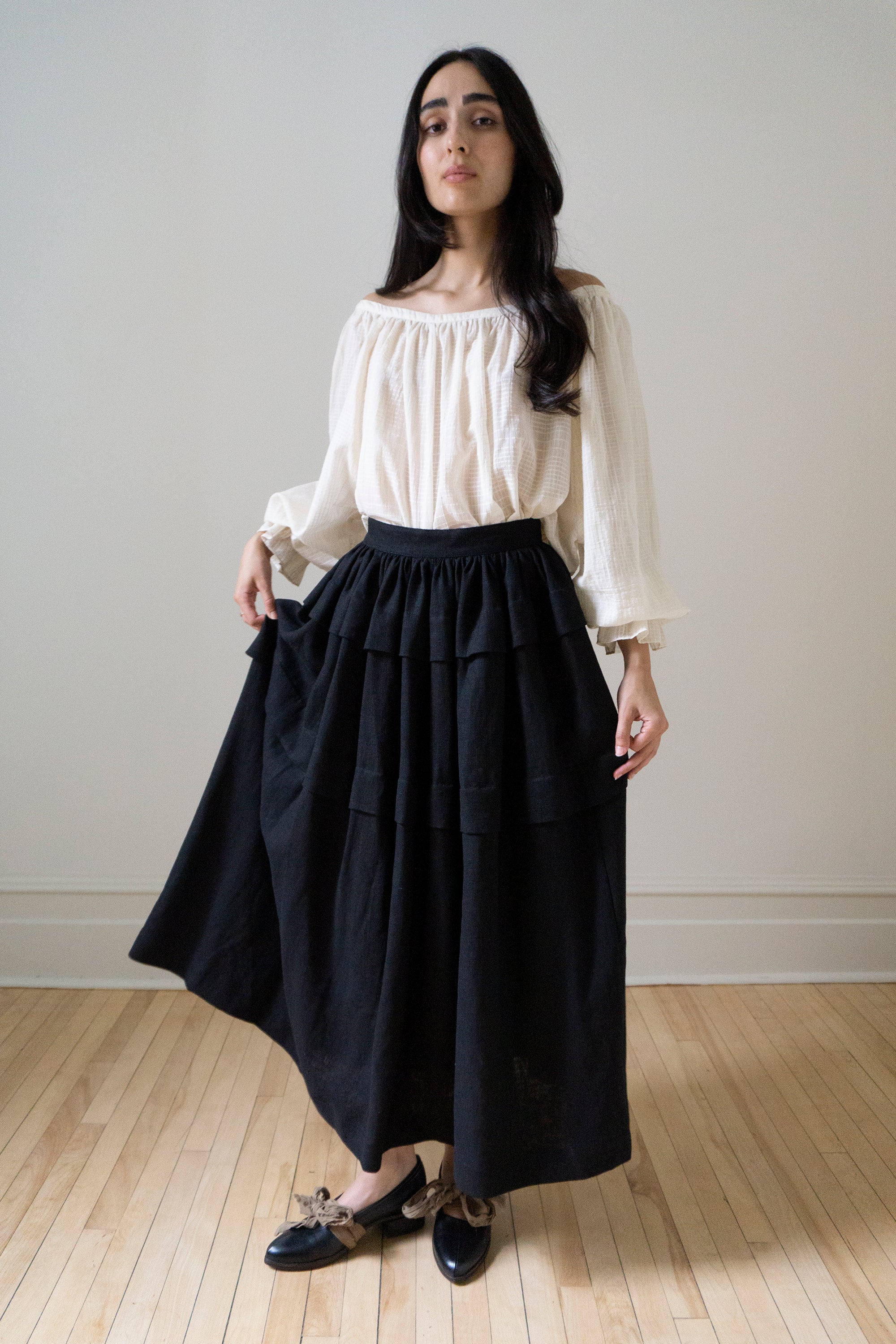 Carys Skirt - Black Linen