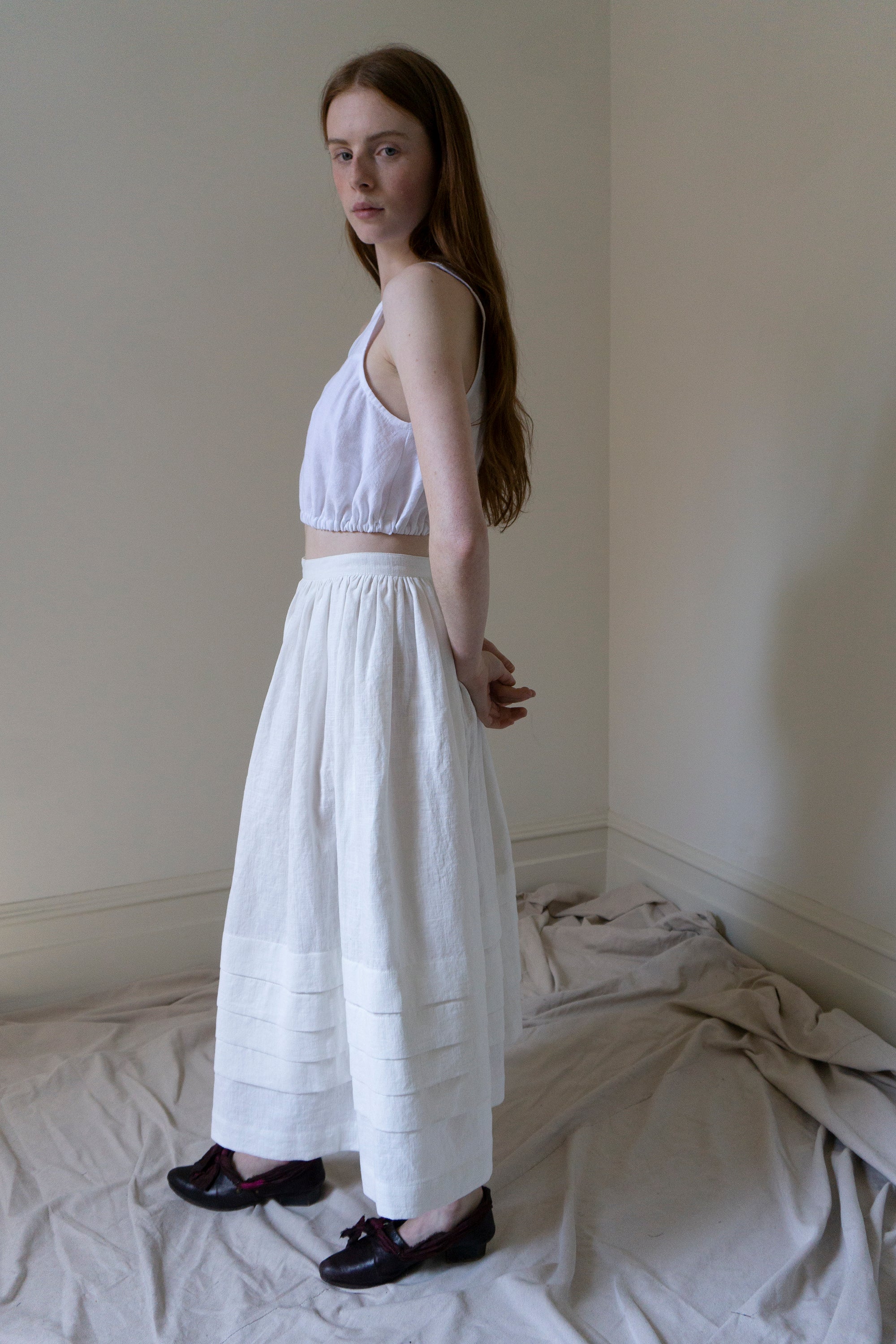 Jupe plissée en lin Rosa - Blanc