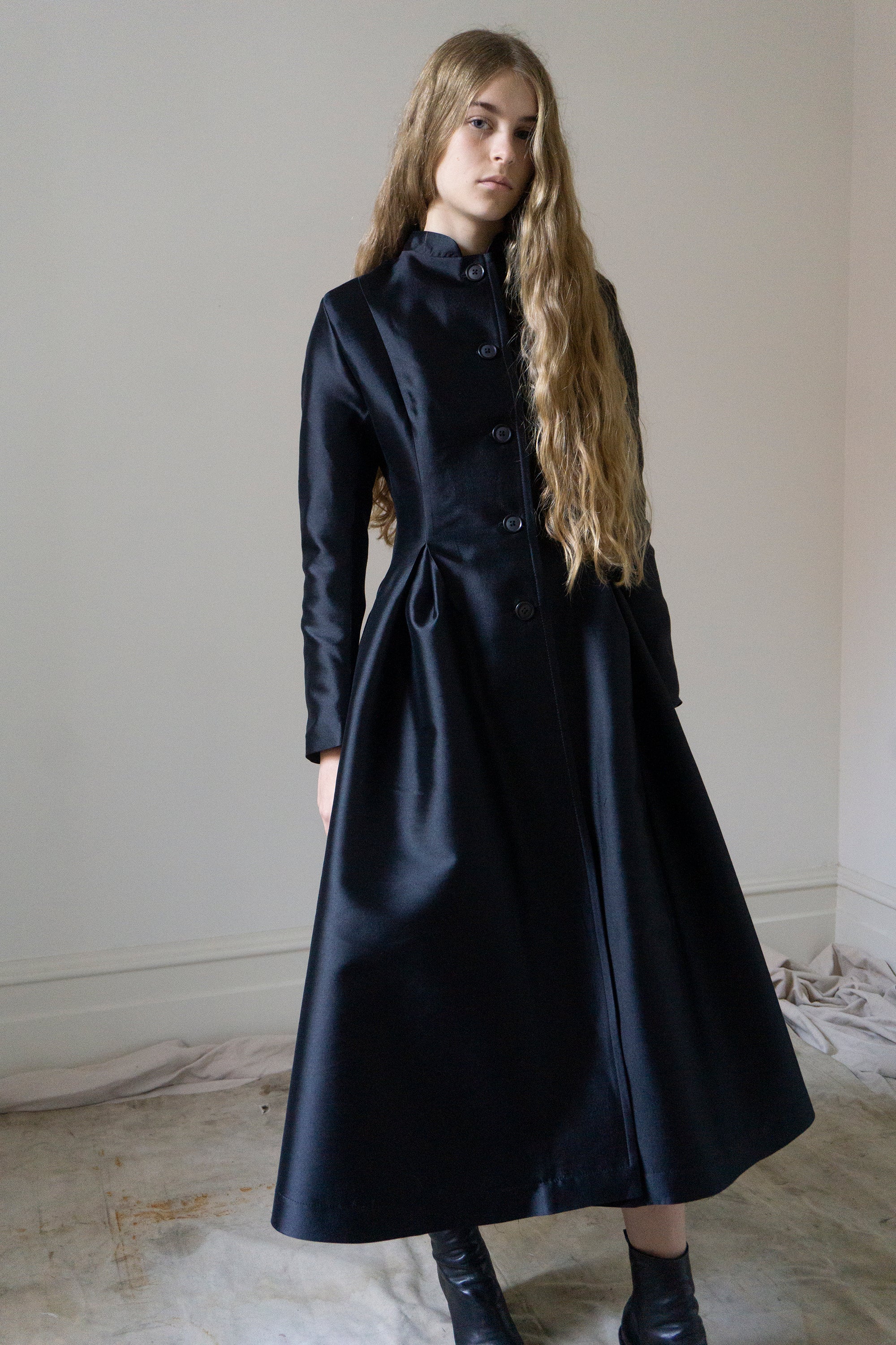 Manteau Linnea en soie et laine - noir