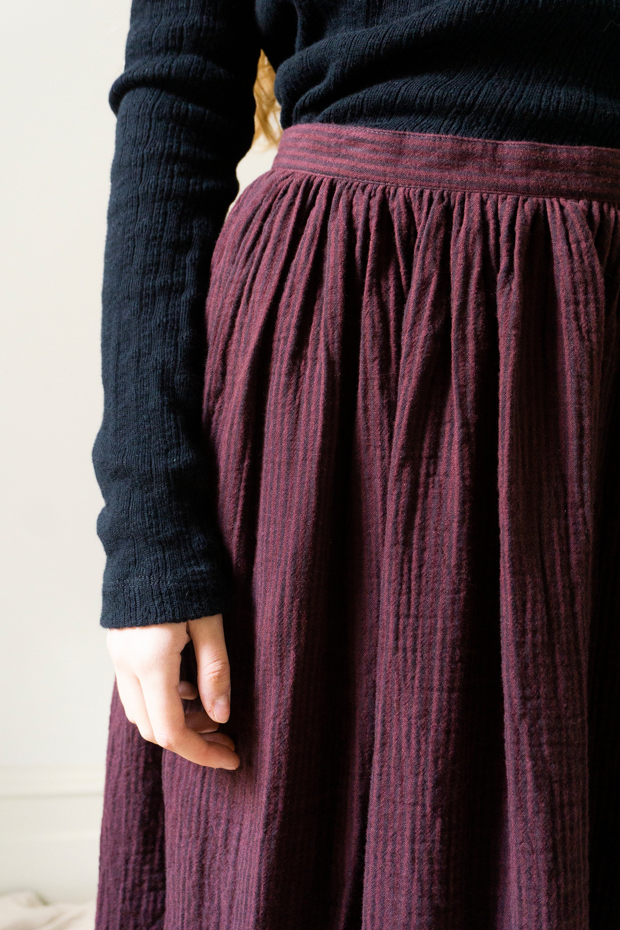 Lucia Linen Skirt - Merlot Stripe