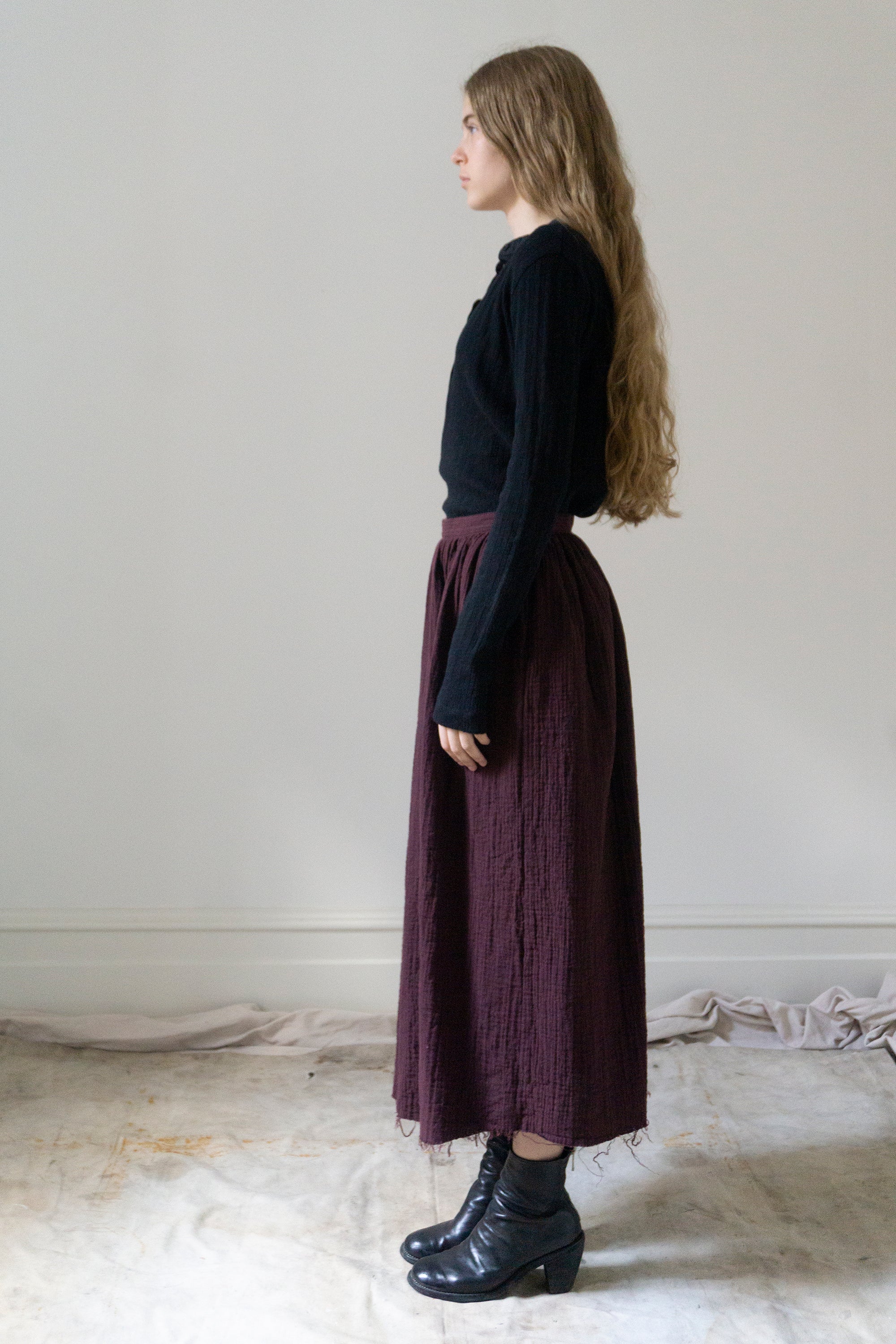 Lucia Linen Skirt - Merlot Stripe