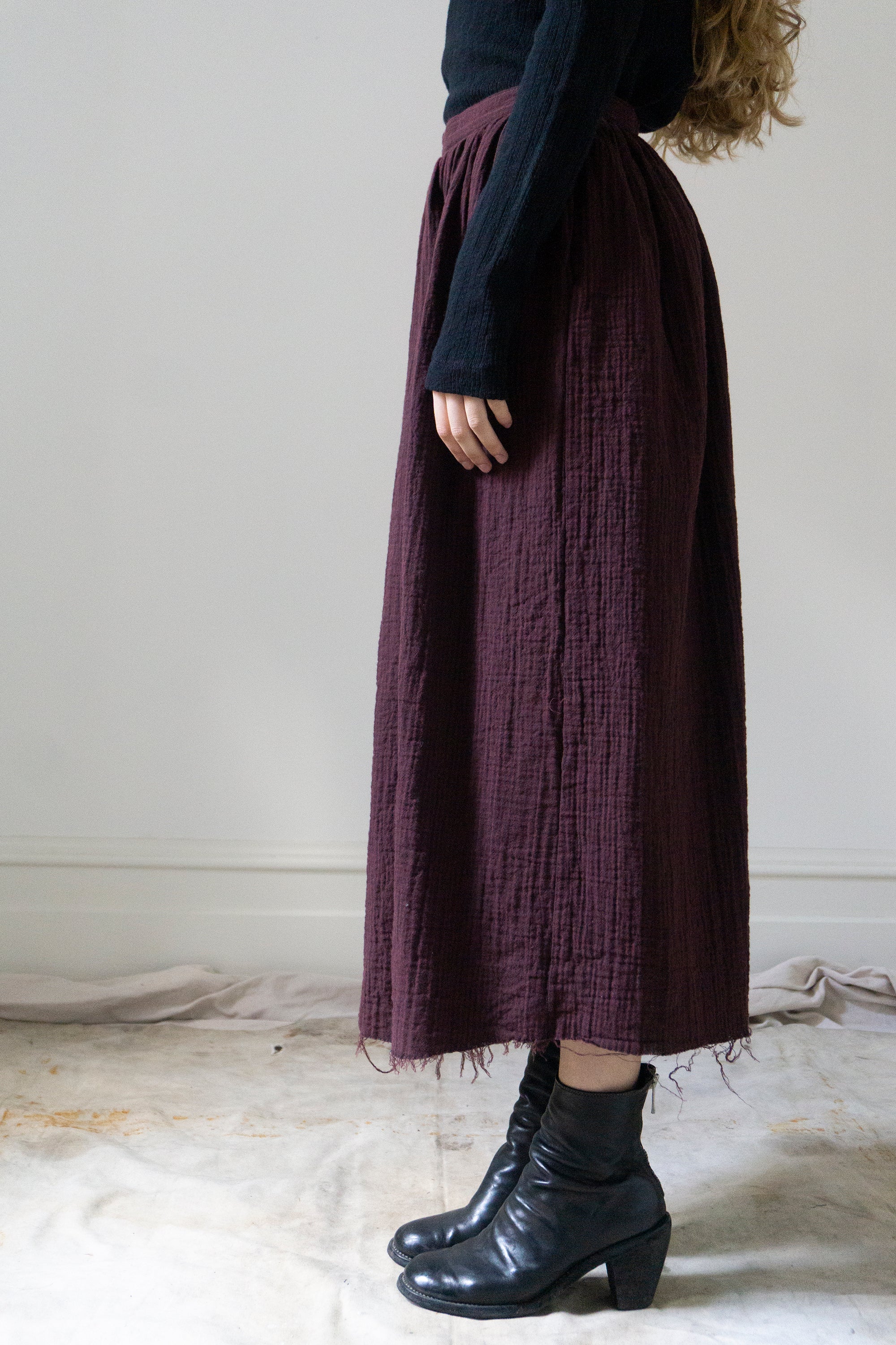 Lucia Linen Skirt - Merlot Stripe