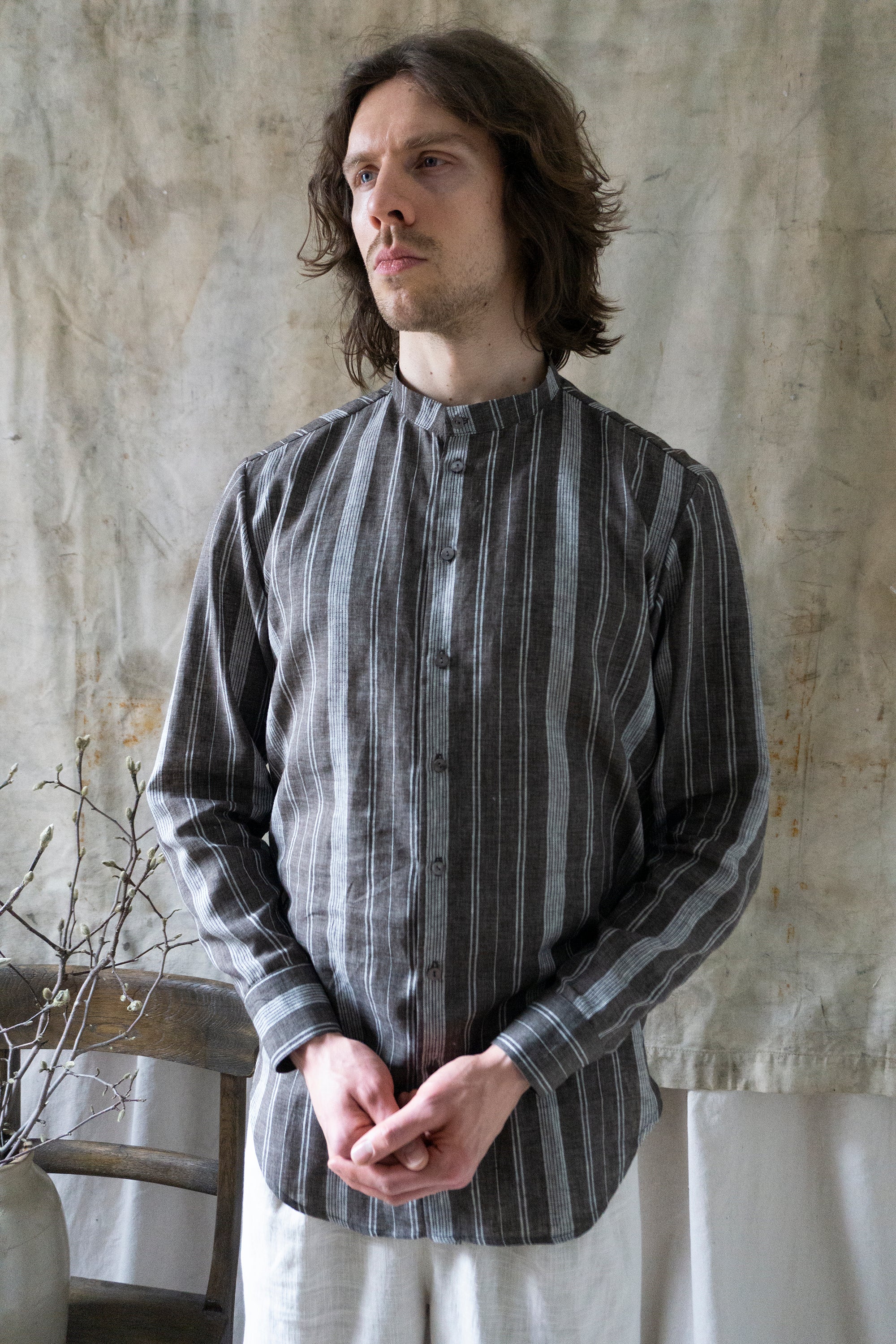 Cohen Linen Shirt - Brown stripe