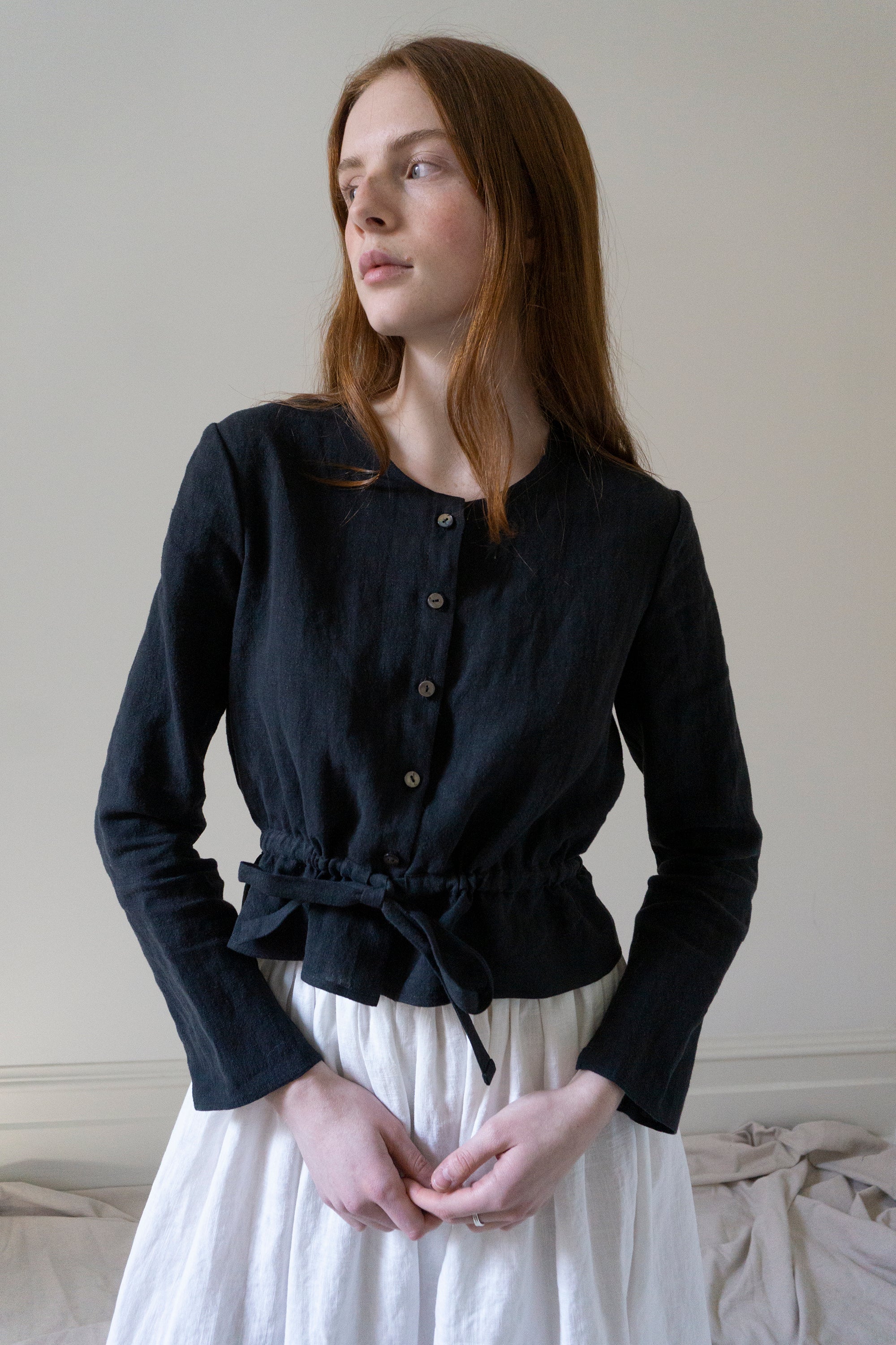 Inez Blouse - Black Linen