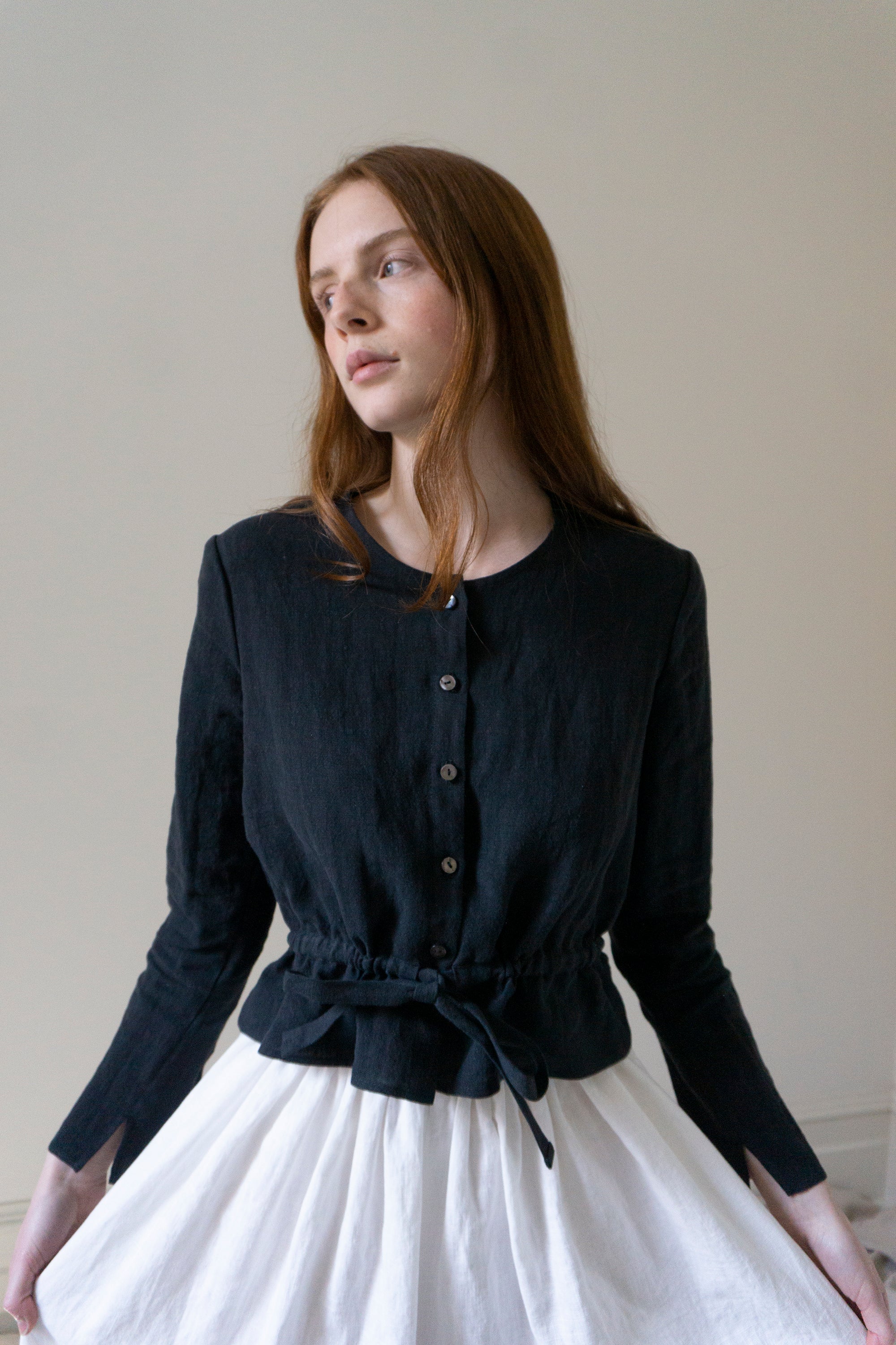 Inez Blouse - Black Linen