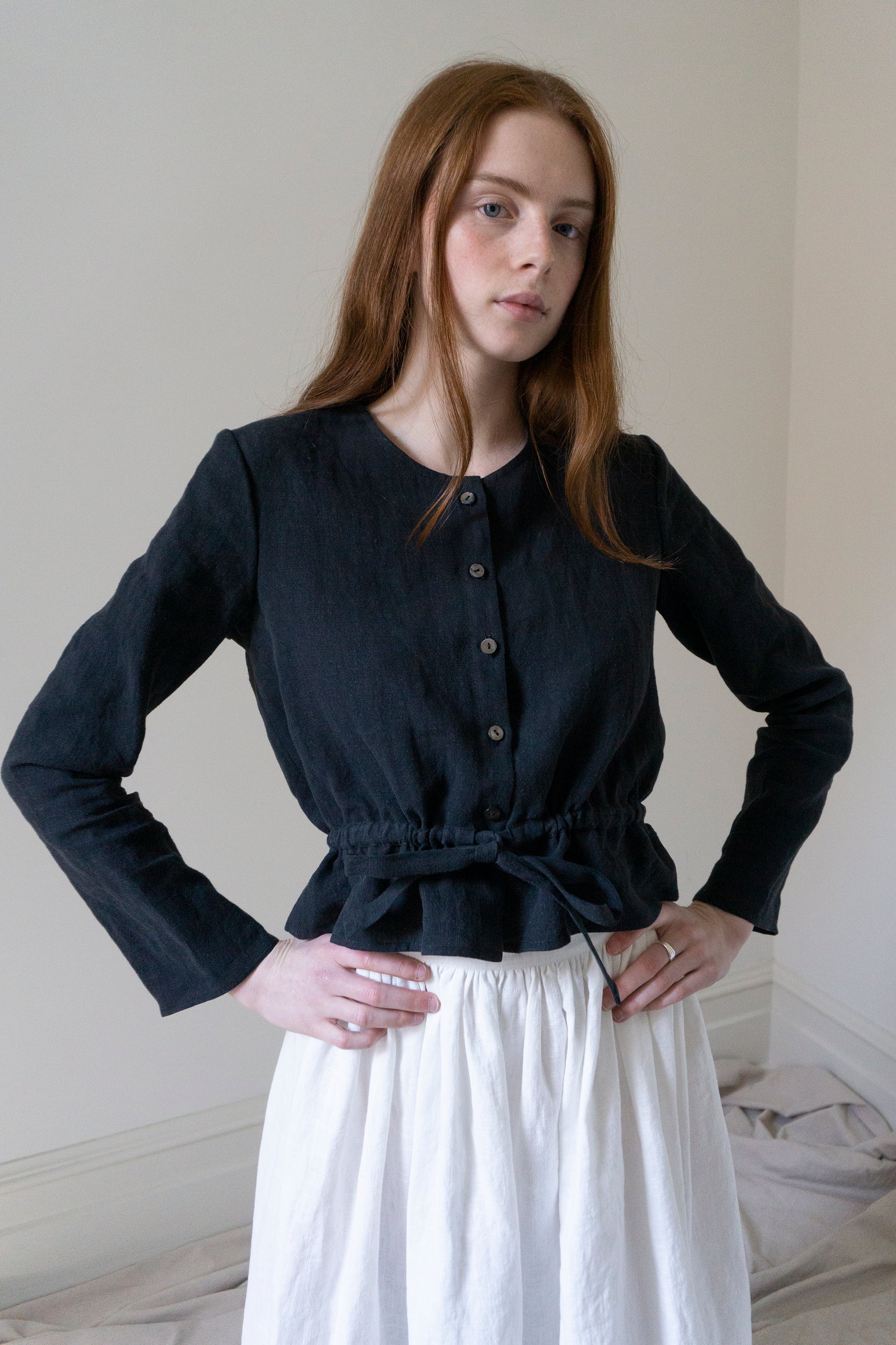 Inez Blouse - Black Linen