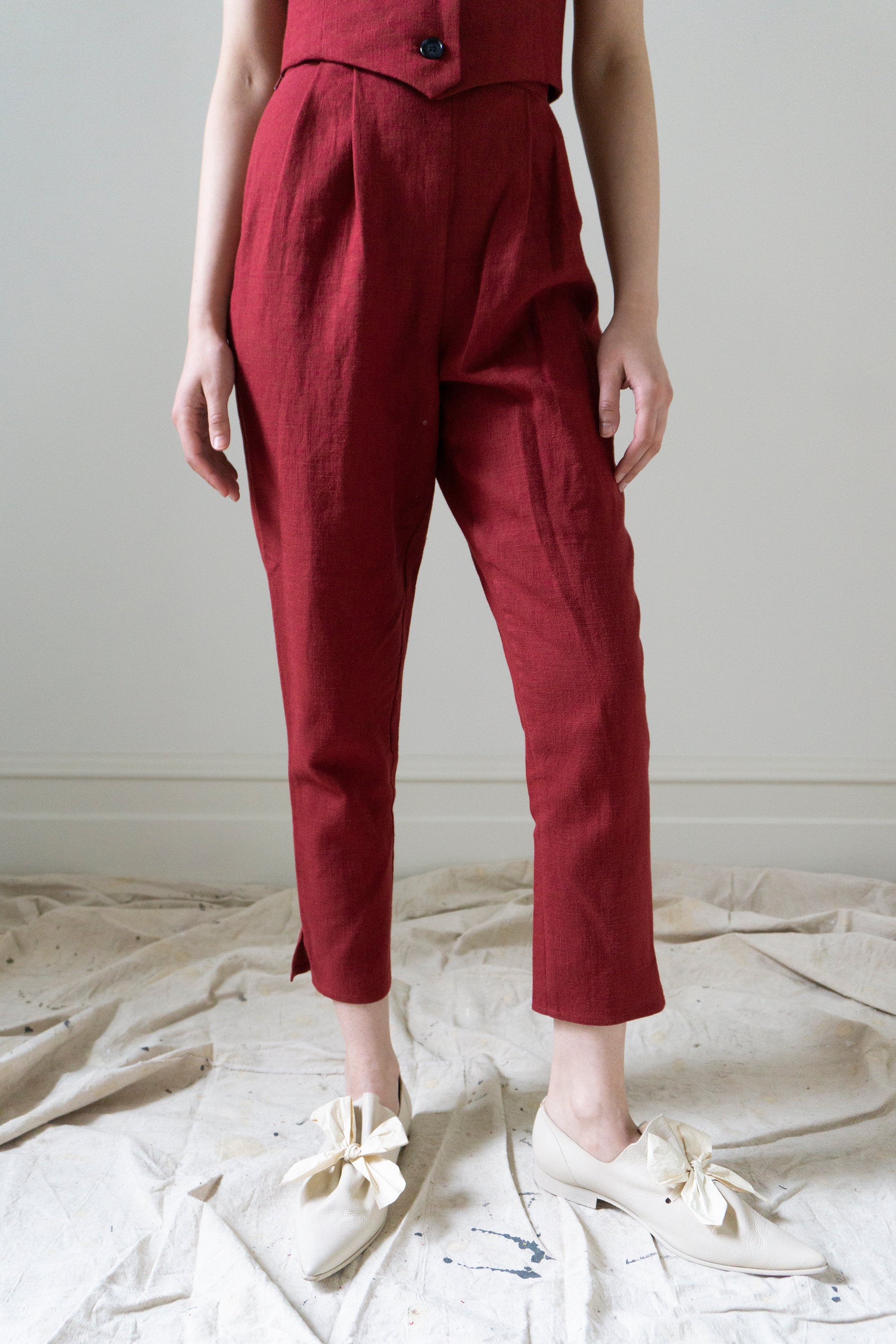 Simone Linen Trousers - Crimson