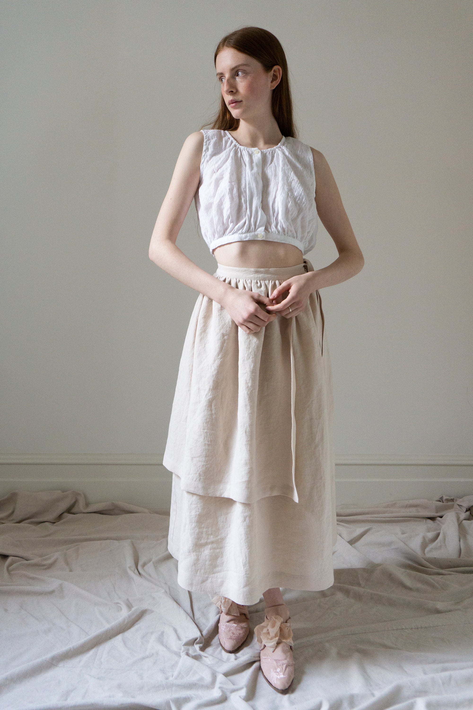 Solange Linen Skirt - Powder