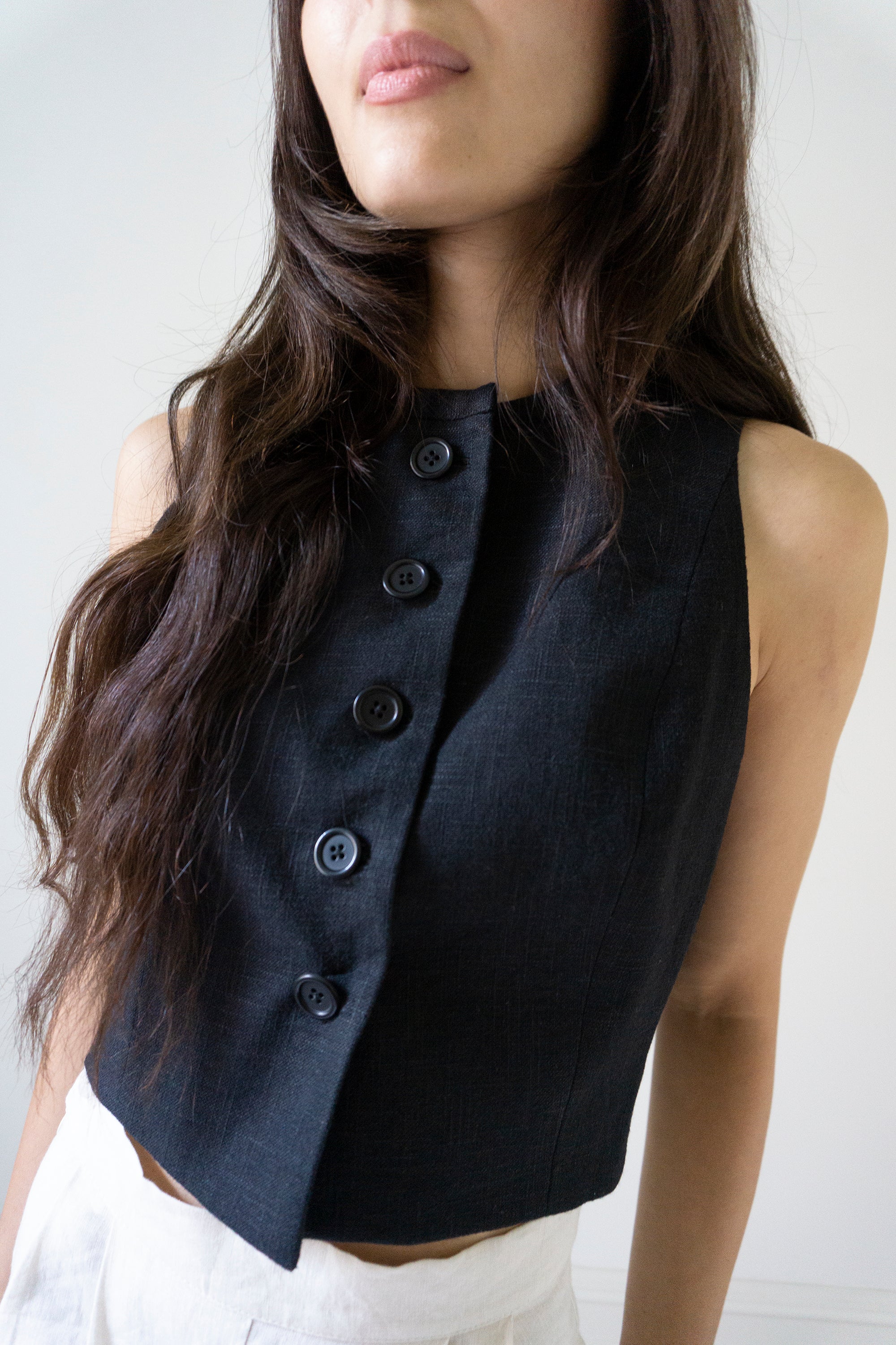 Tove Linen Waistcoat - Black