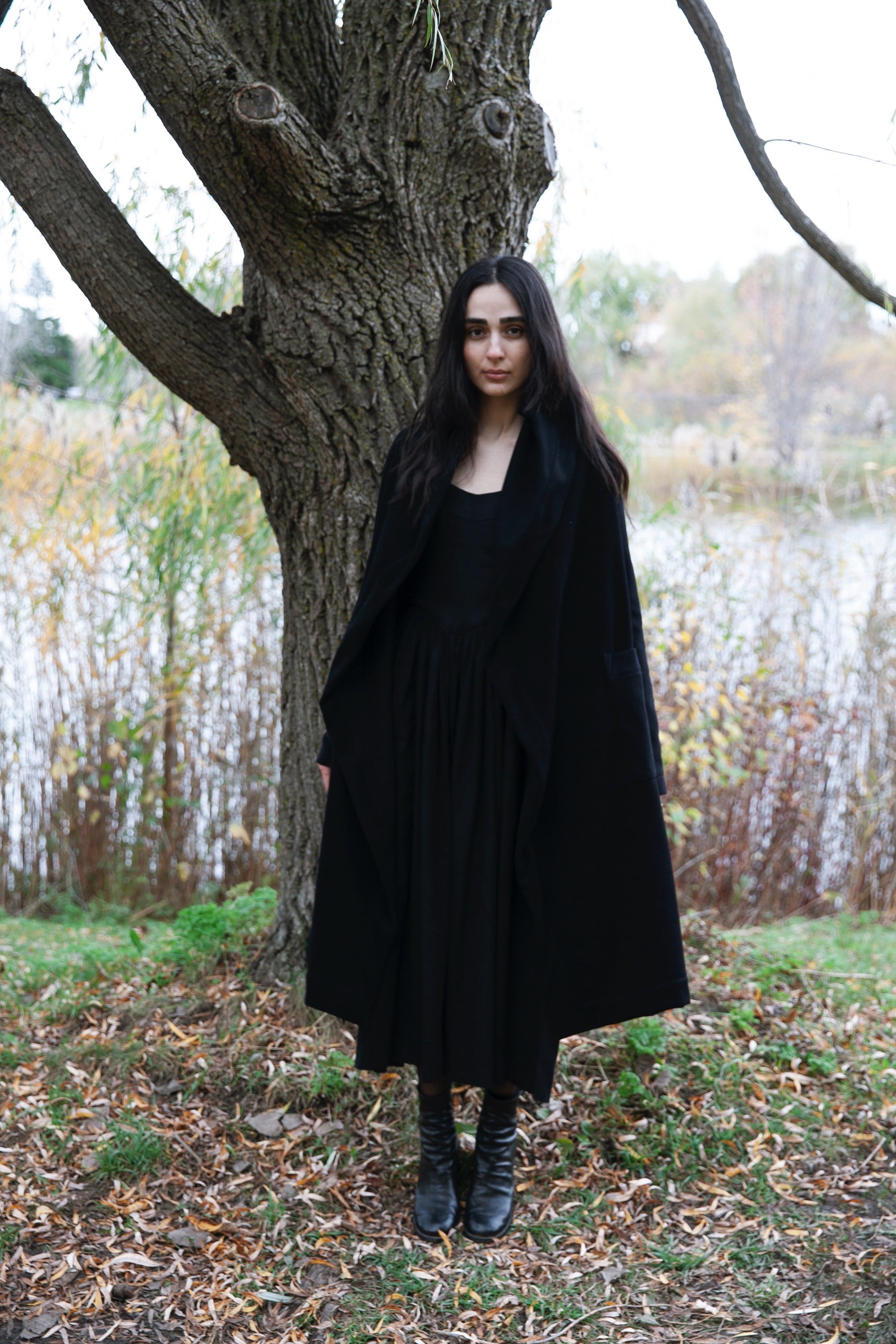 Aurora Hooded Wool Coat - Black