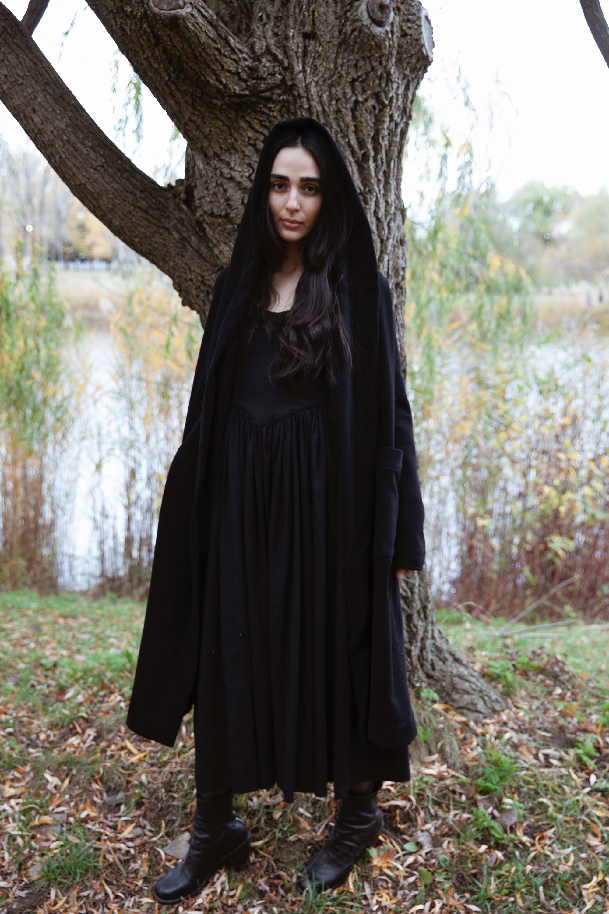 Aurora Hooded Wool Coat - Black