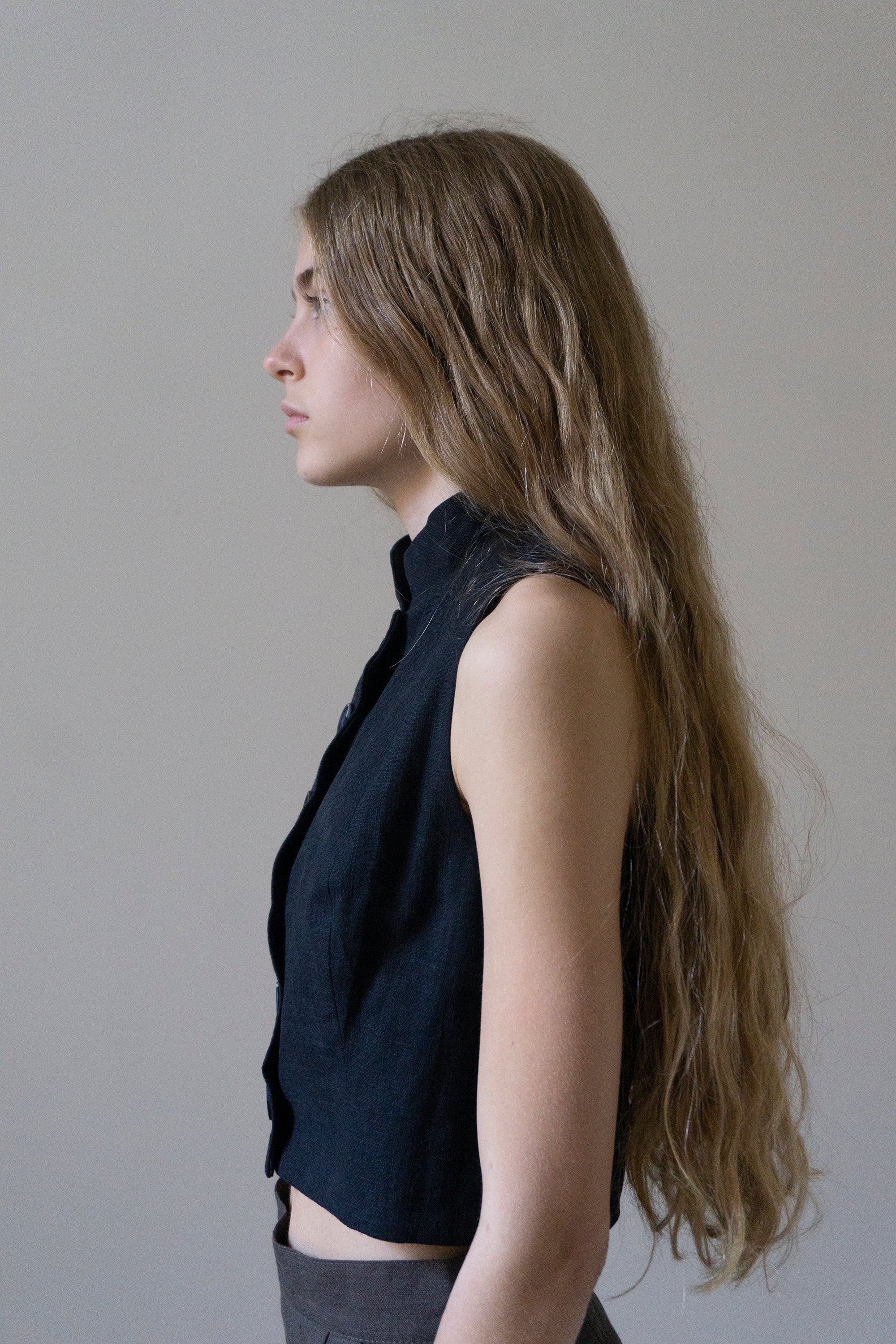 Ada Linen Waistcoat - Black