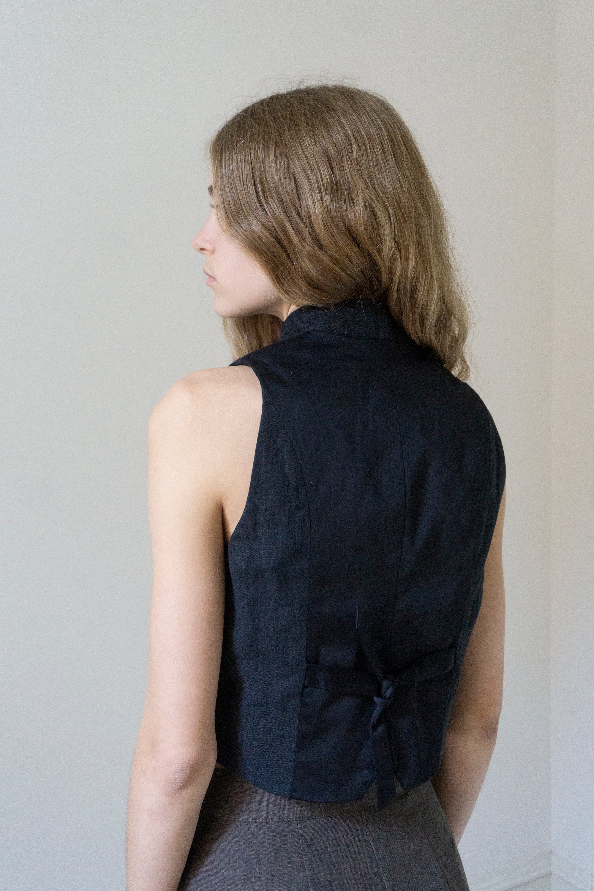 Ada Linen Waistcoat - Black