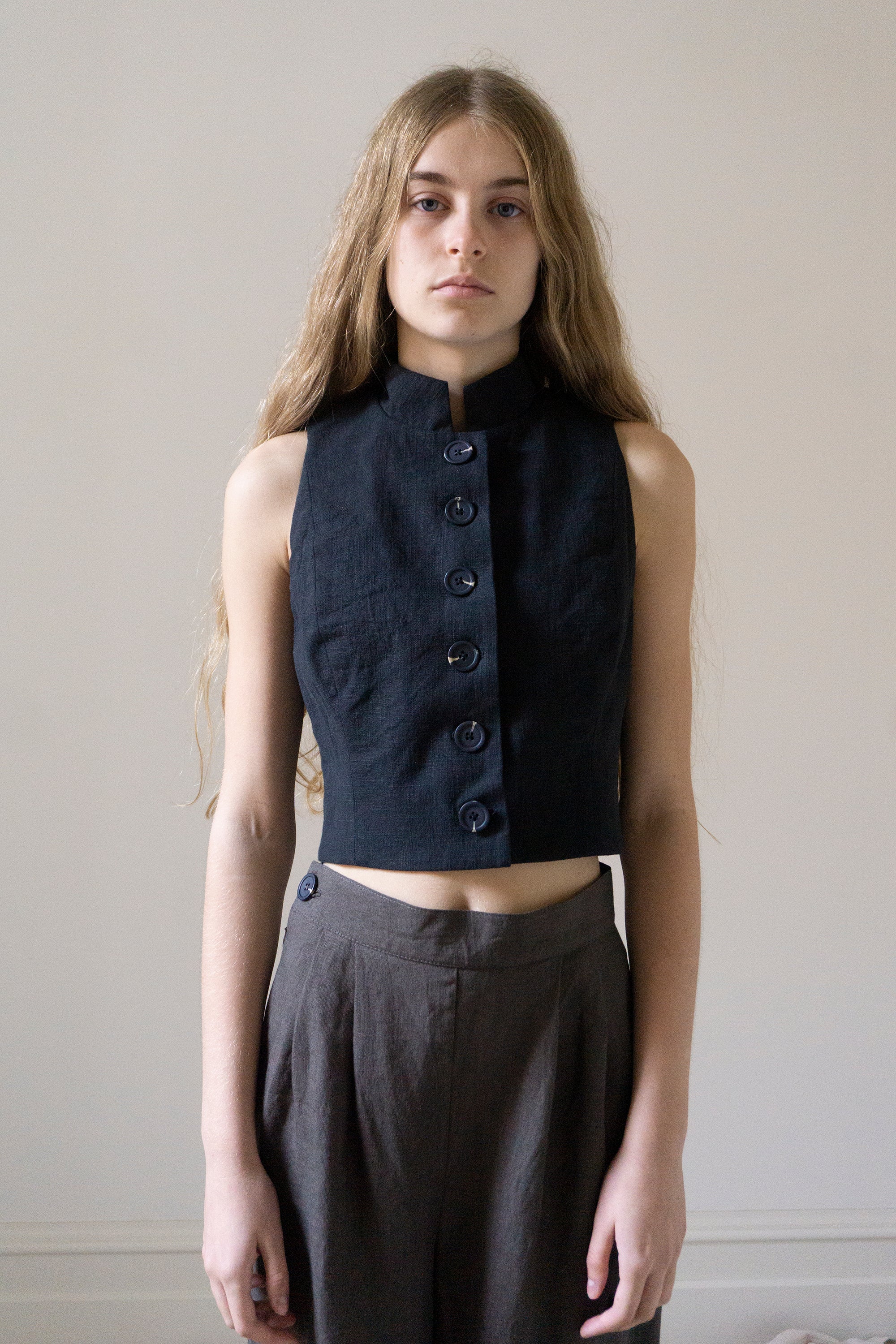 Ada Linen Waistcoat - Black