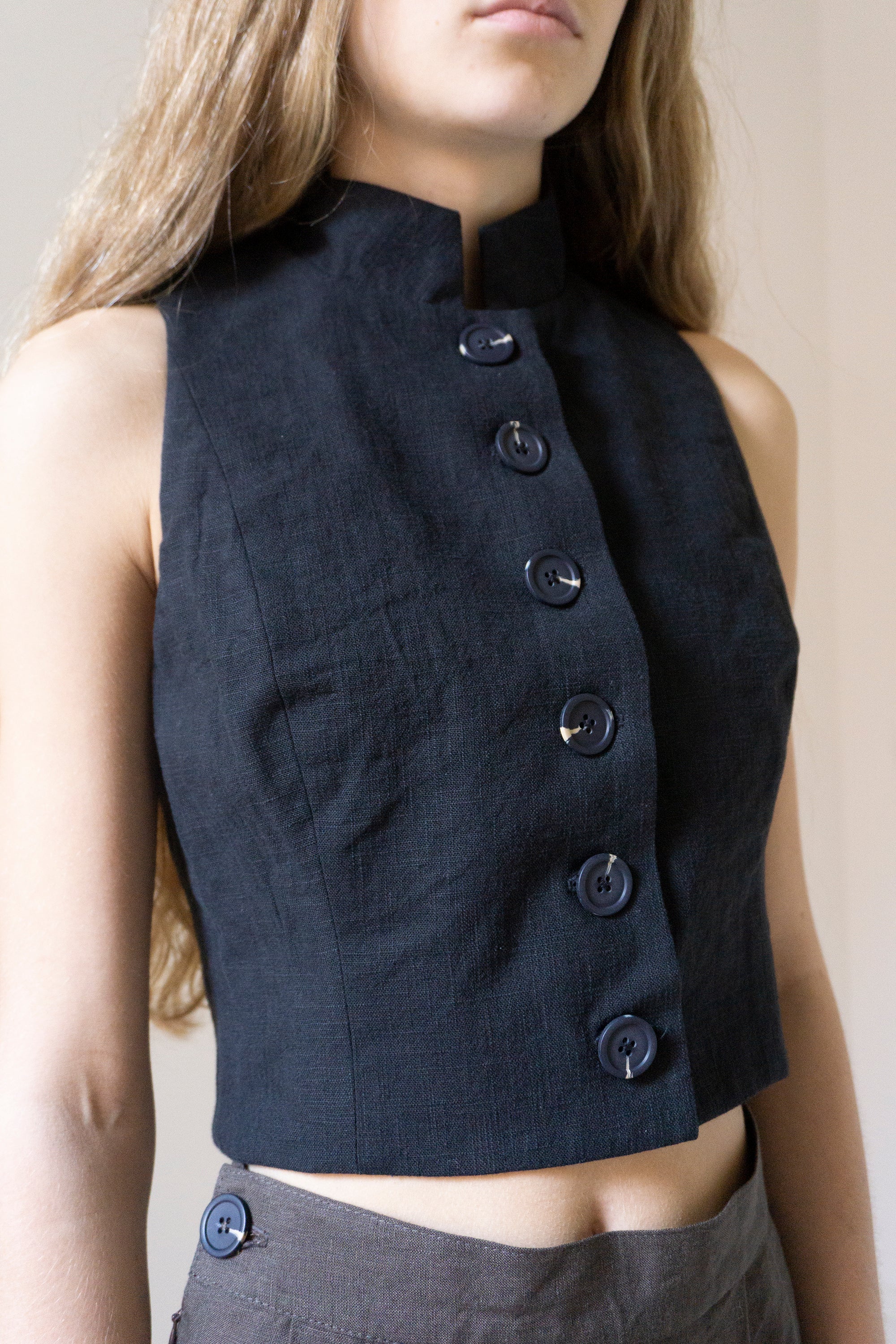 Ada Linen Waistcoat - Black