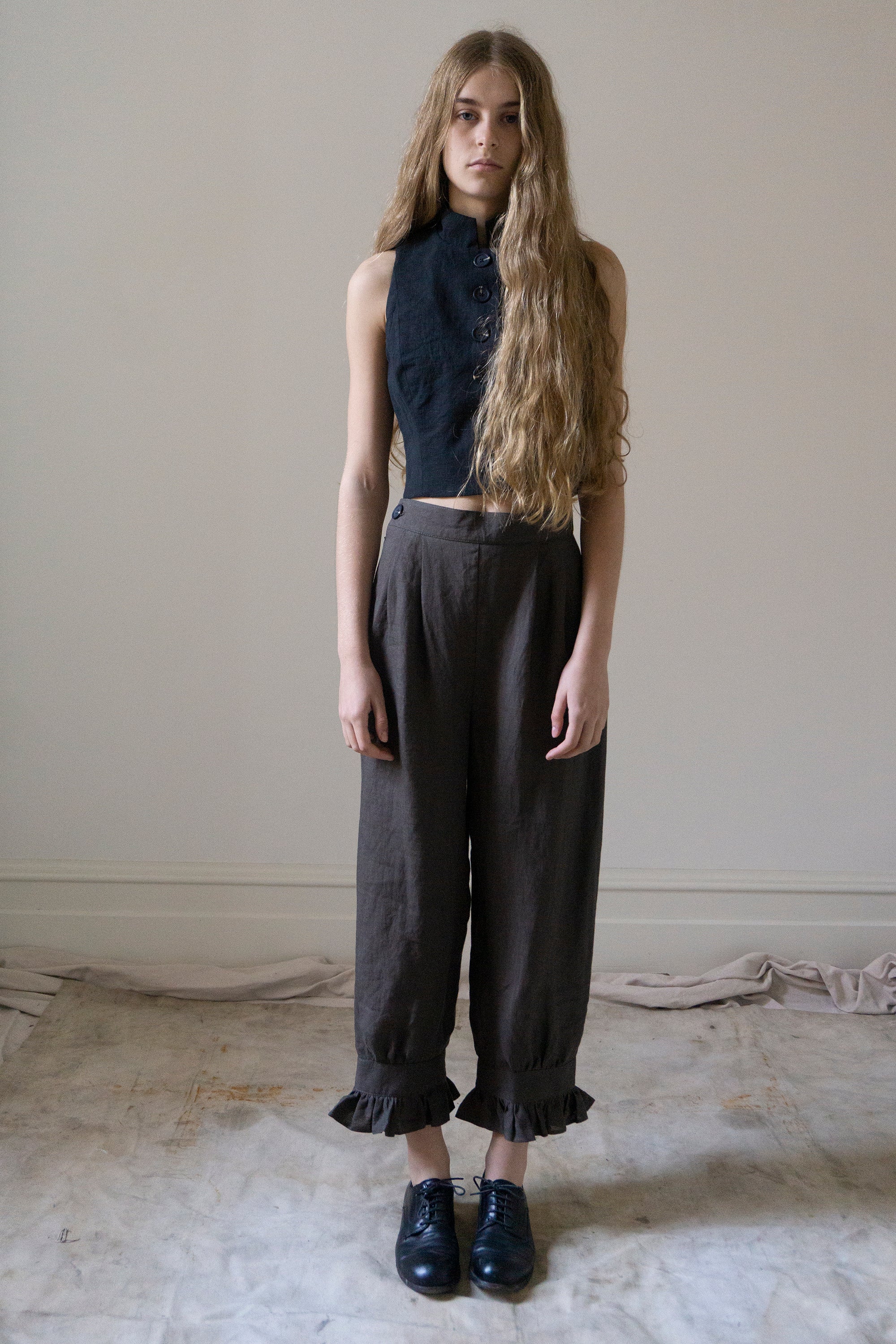Ada Linen Waistcoat - Black
