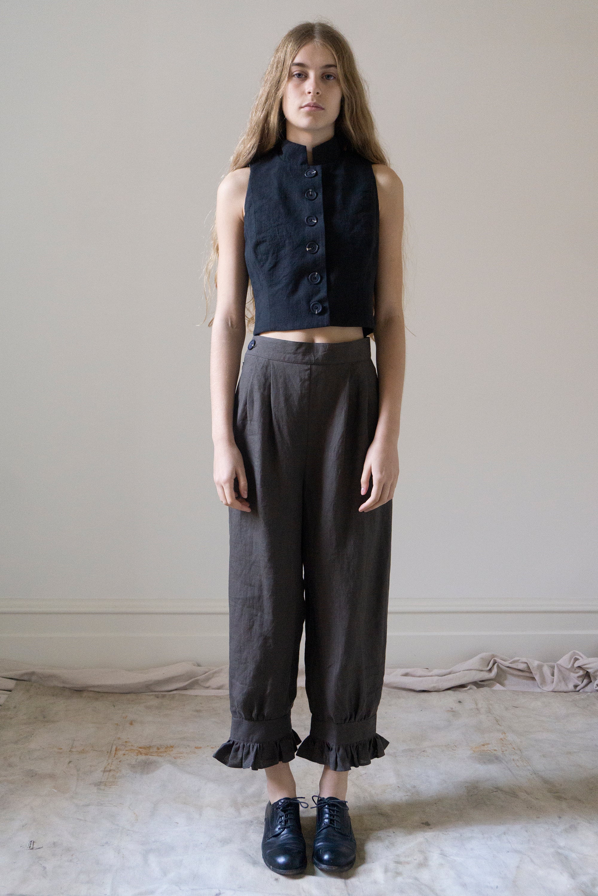 Ada Linen Waistcoat - Black