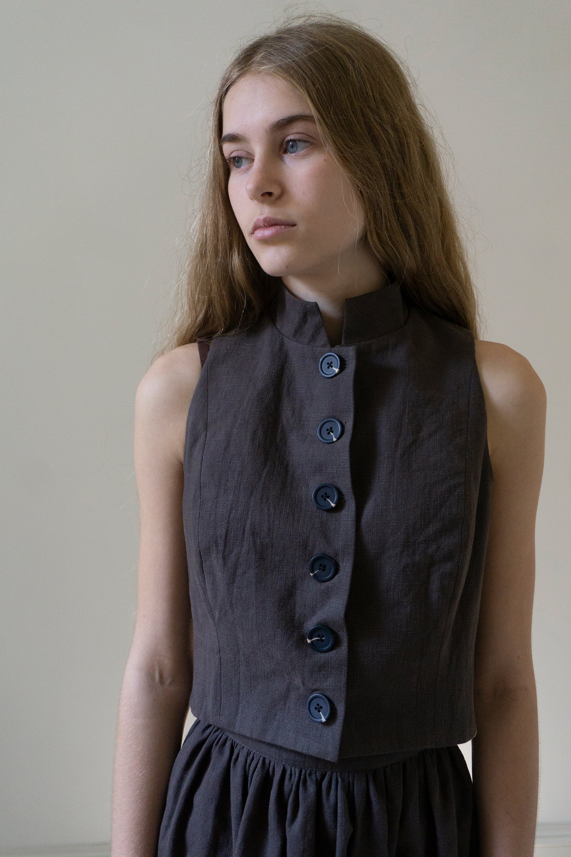 Ada Linen Waistcoat - Brown