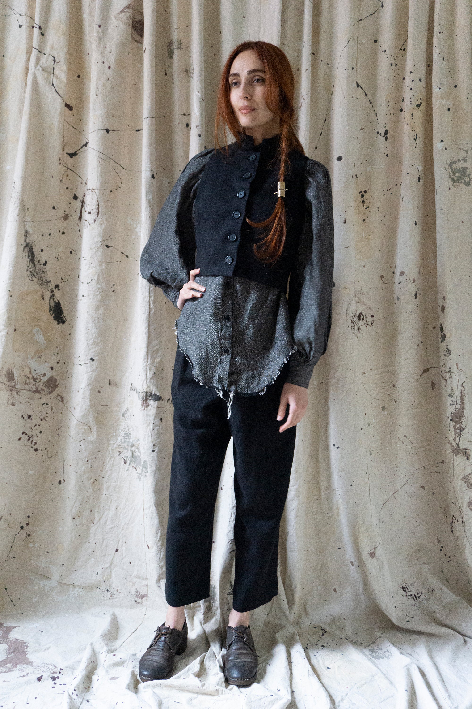 Ada Linen Waistcoat - Black