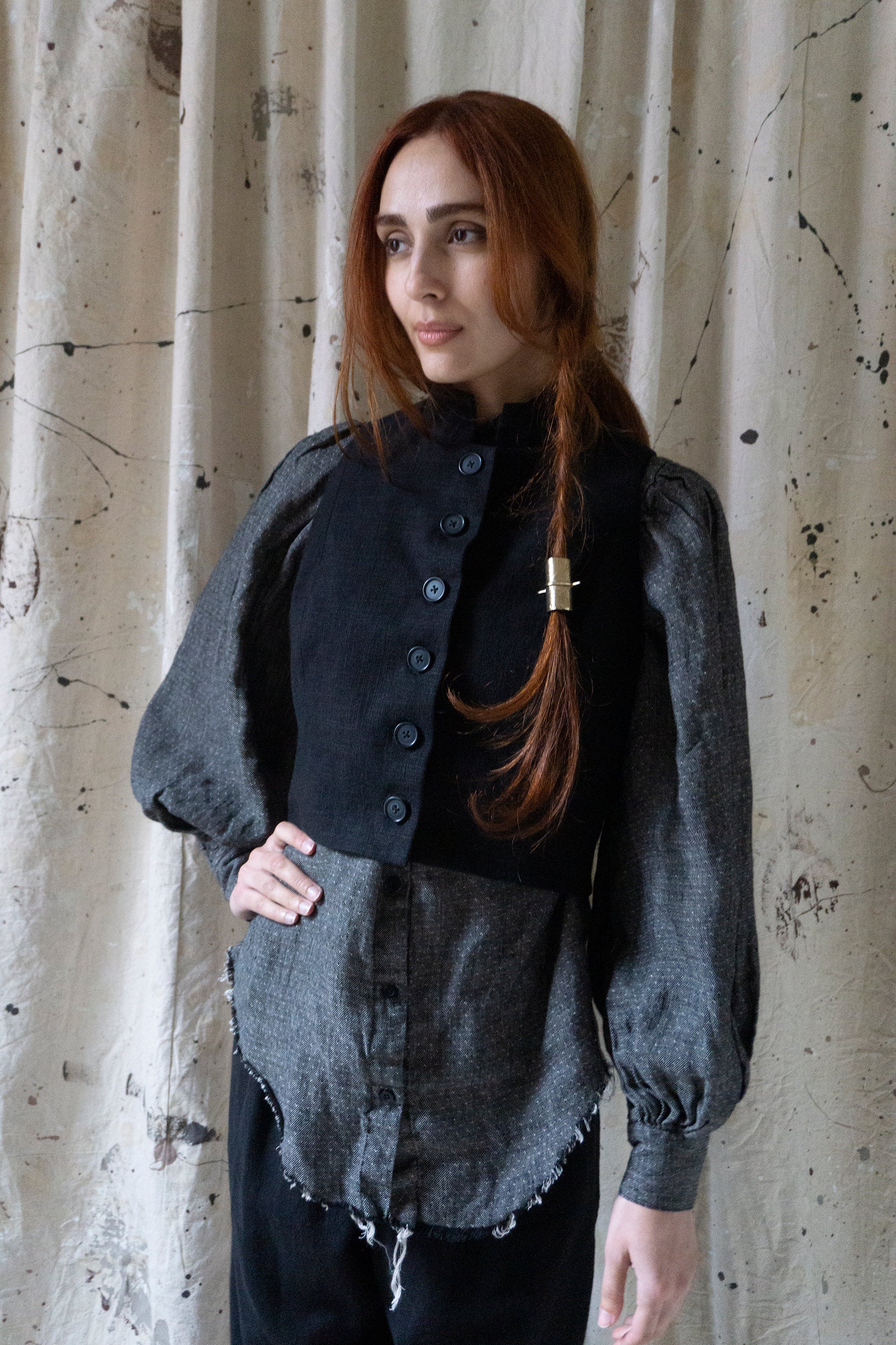 Ada Linen Waistcoat - Black