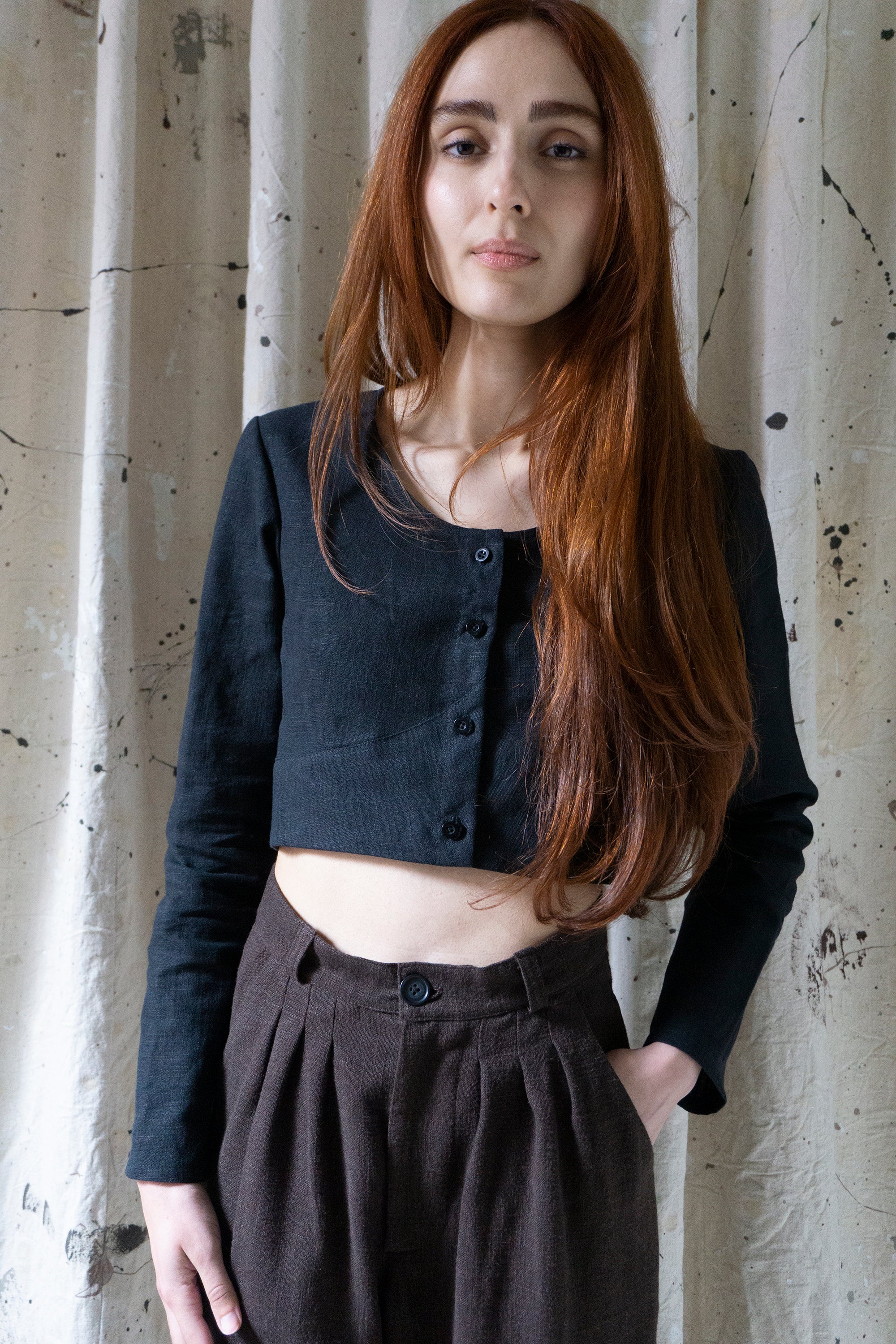 Eloise Linen Top - Black