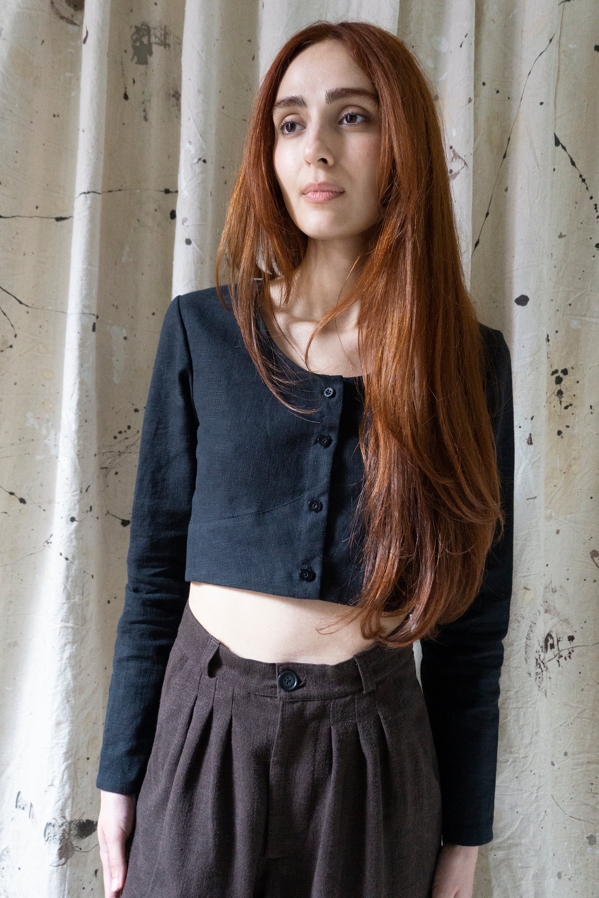 Eloise Linen Top - Black