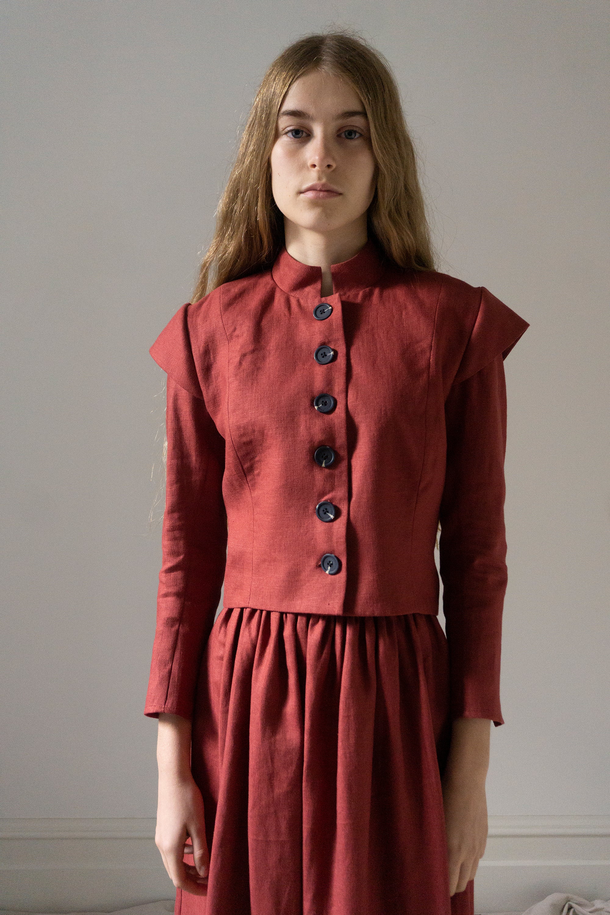 Guinevere Linen Jacket - Carmine