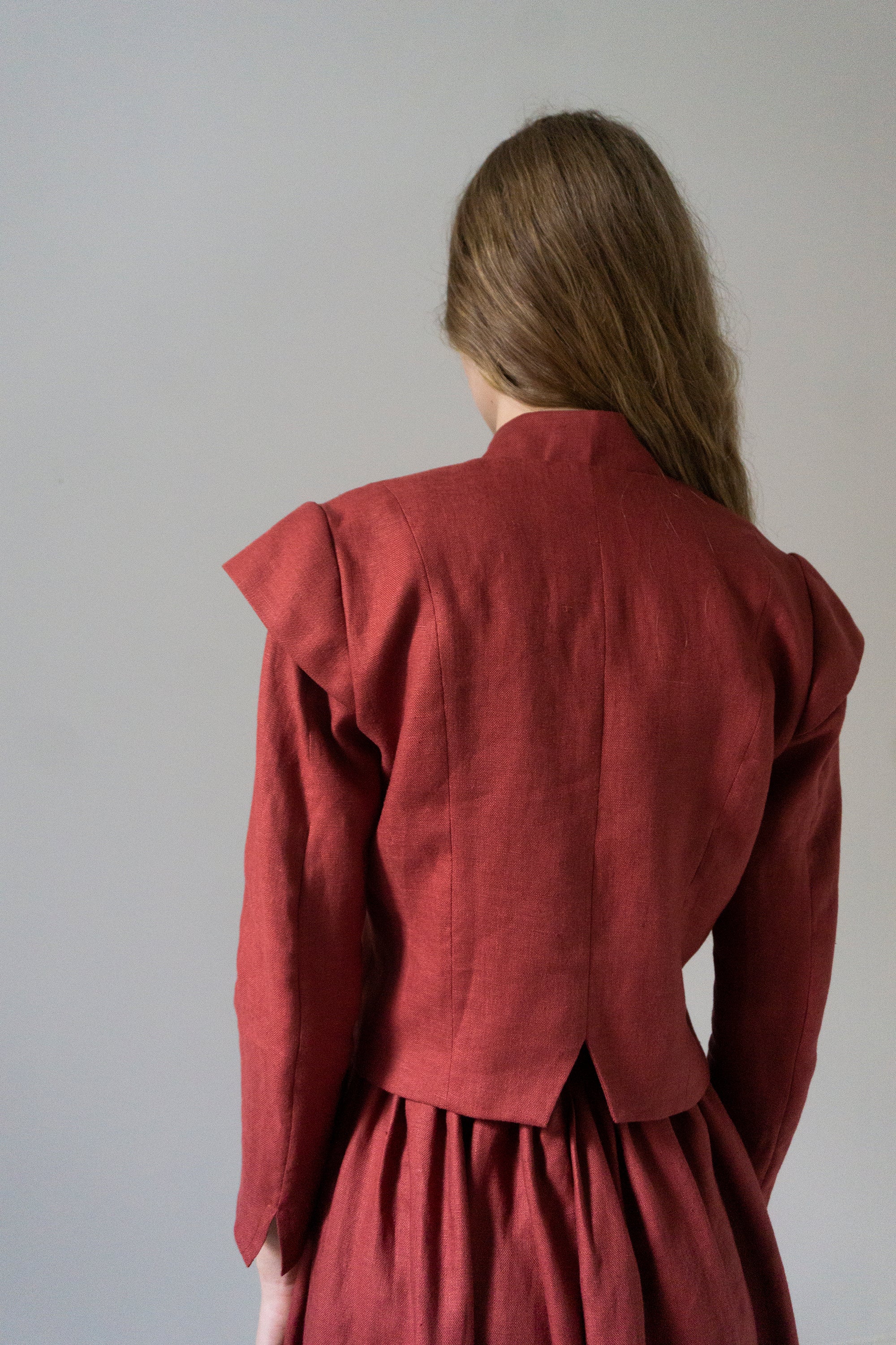 Guinevere Linen Jacket - Carmine