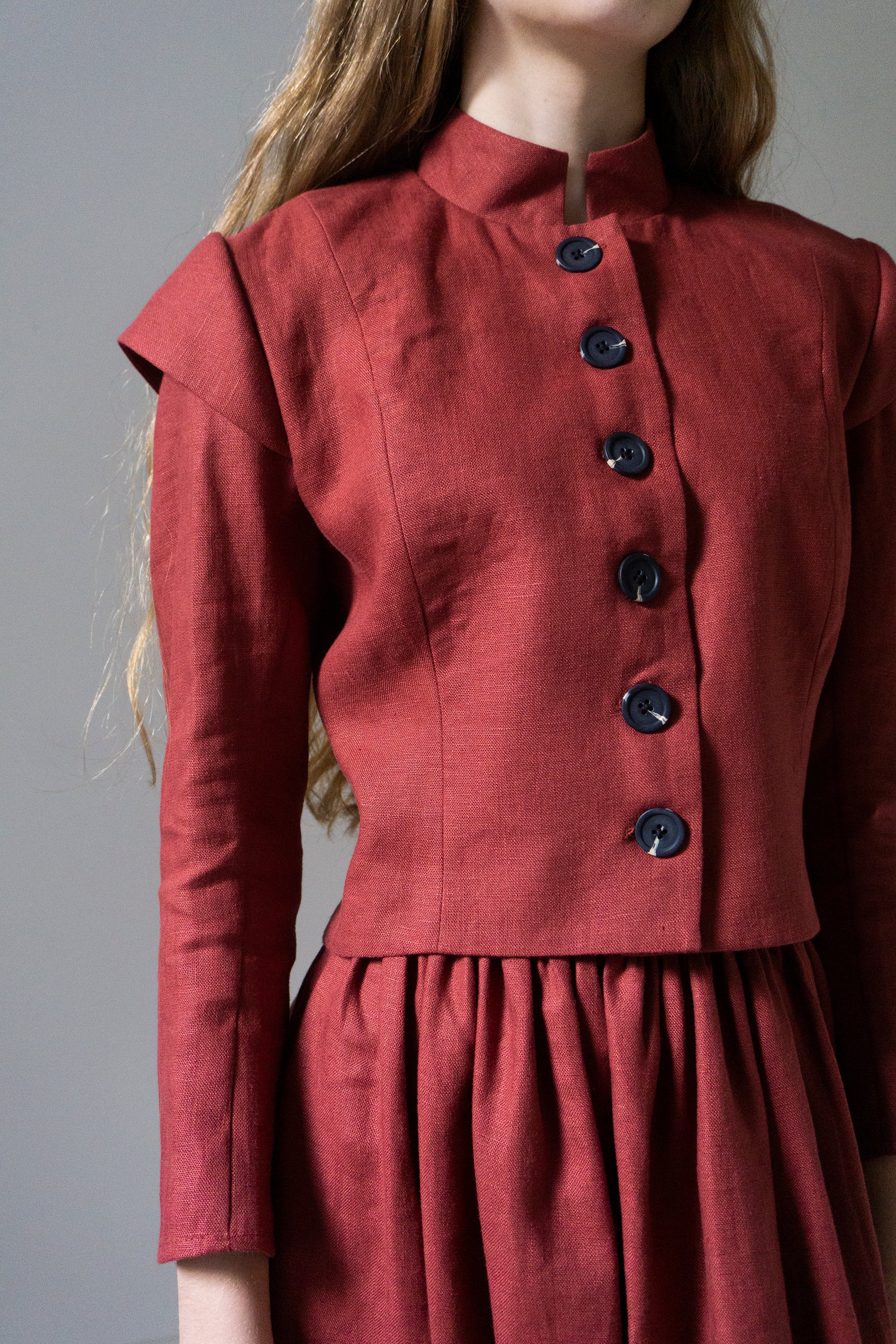Guinevere Linen Jacket - Carmine