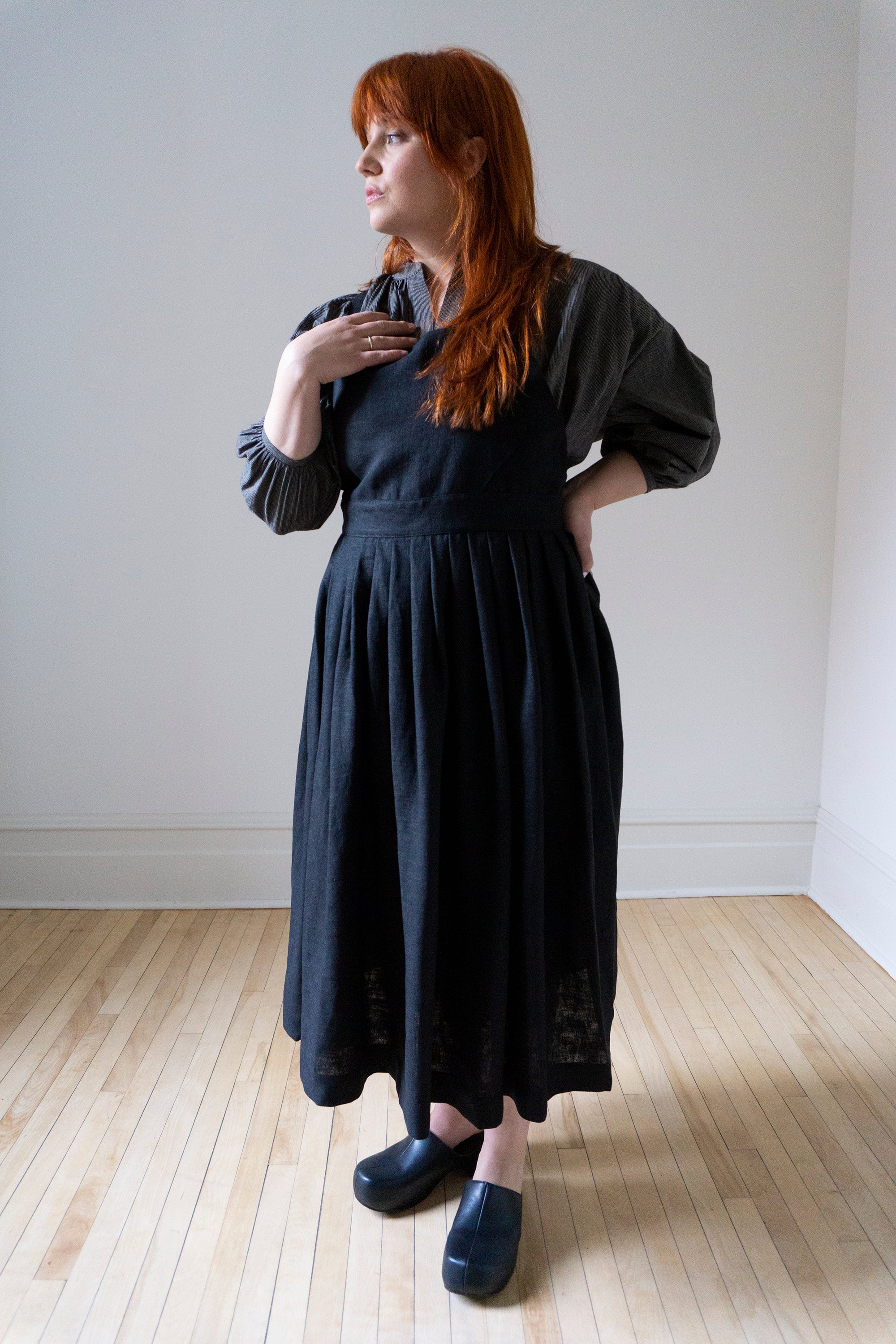 Linen Dress Black Pinafore Dress Long Robe Chasuble