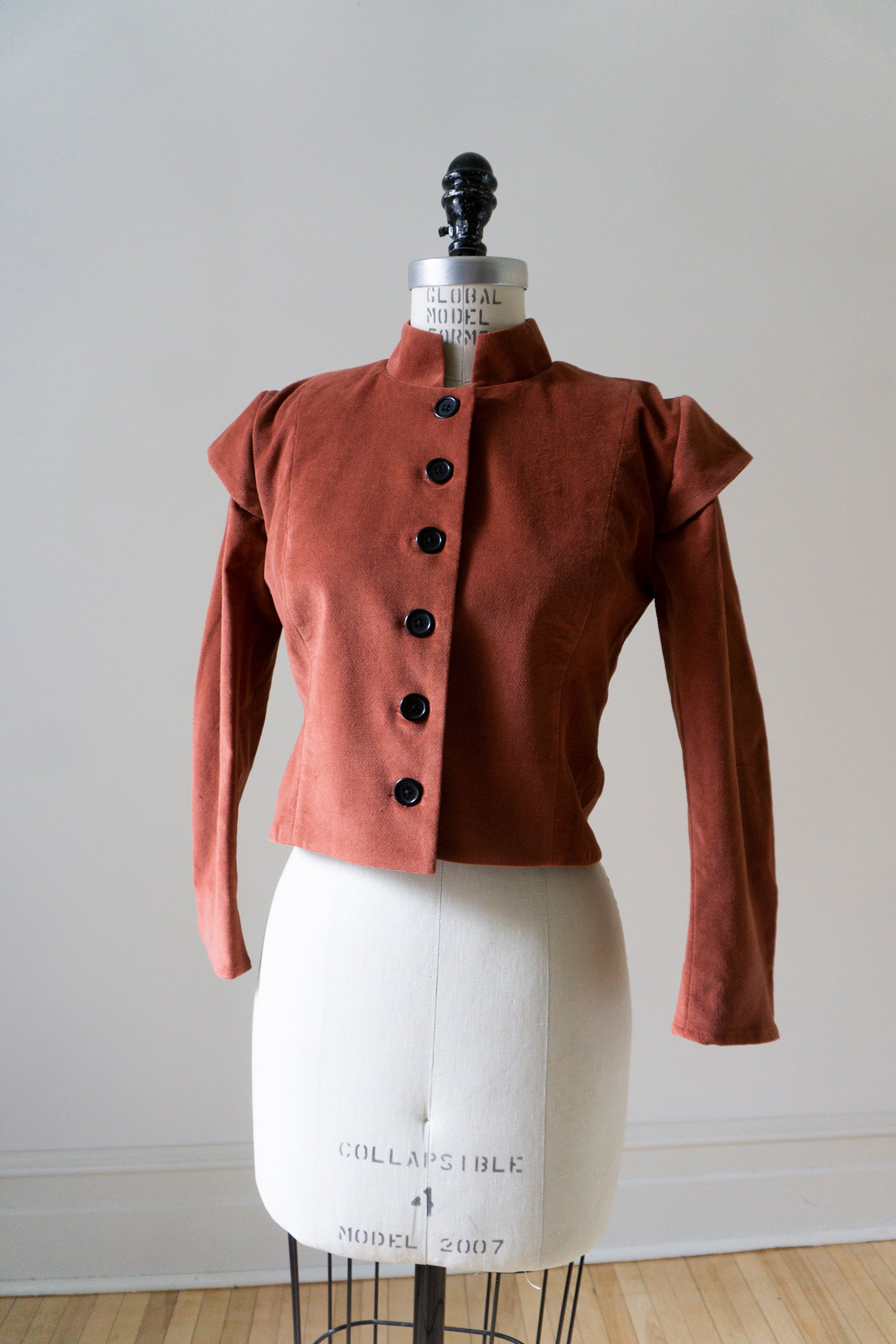Guinevere jacket with sleeve caps - Brick Red Velvet (S)