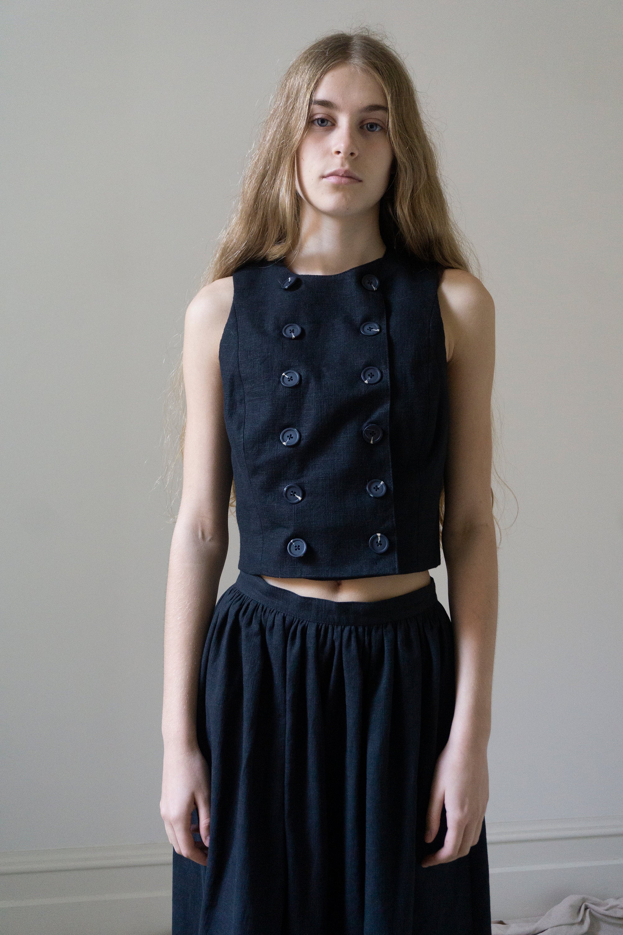 Cora Linen Waistcoat - Black