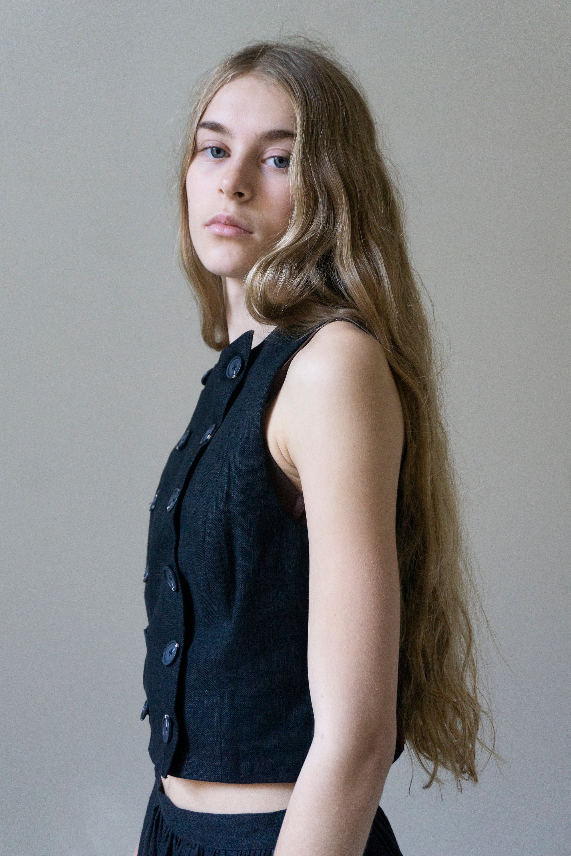 Cora Linen Waistcoat - Black