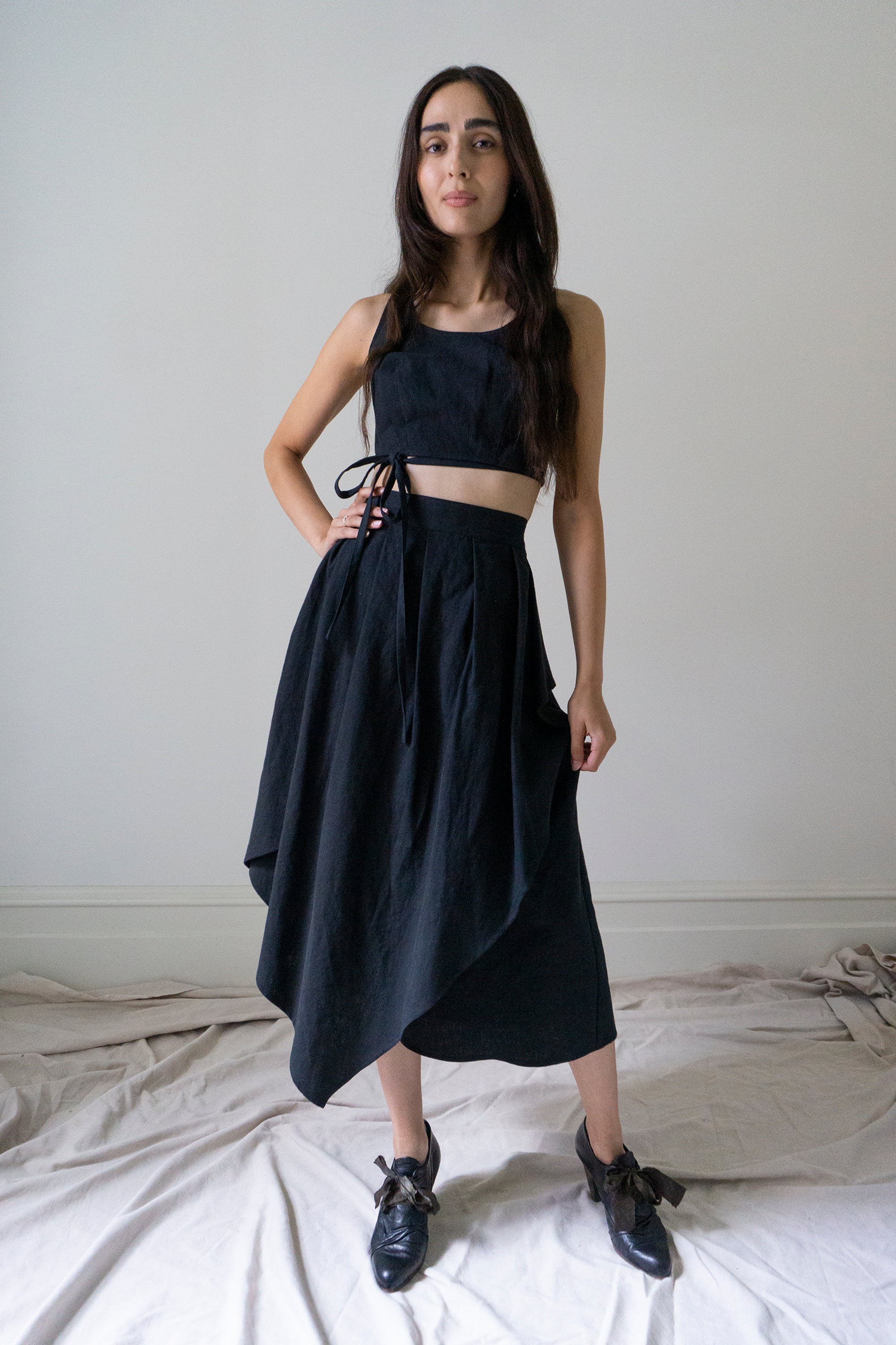 Fenna Linen Skirt- Black