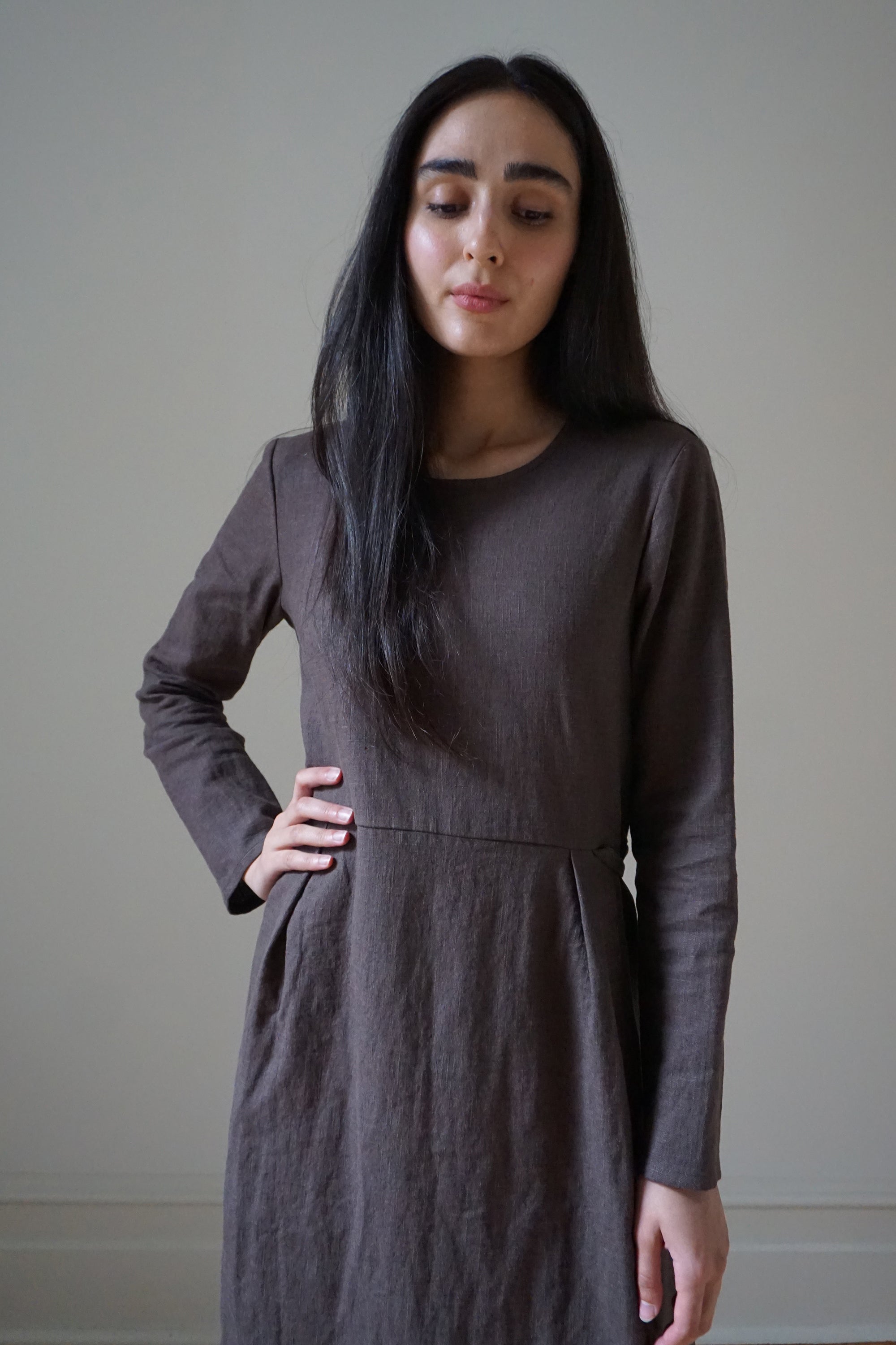 Heloise Dress - Brown Linen (LAST ONE.- SIZE L)