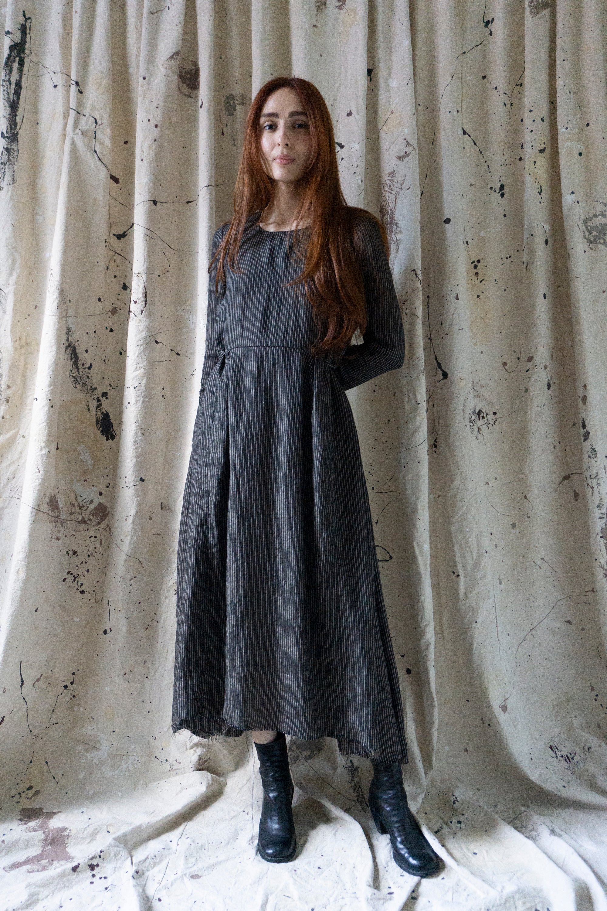 Heloise Linen Dress - Black Stripe