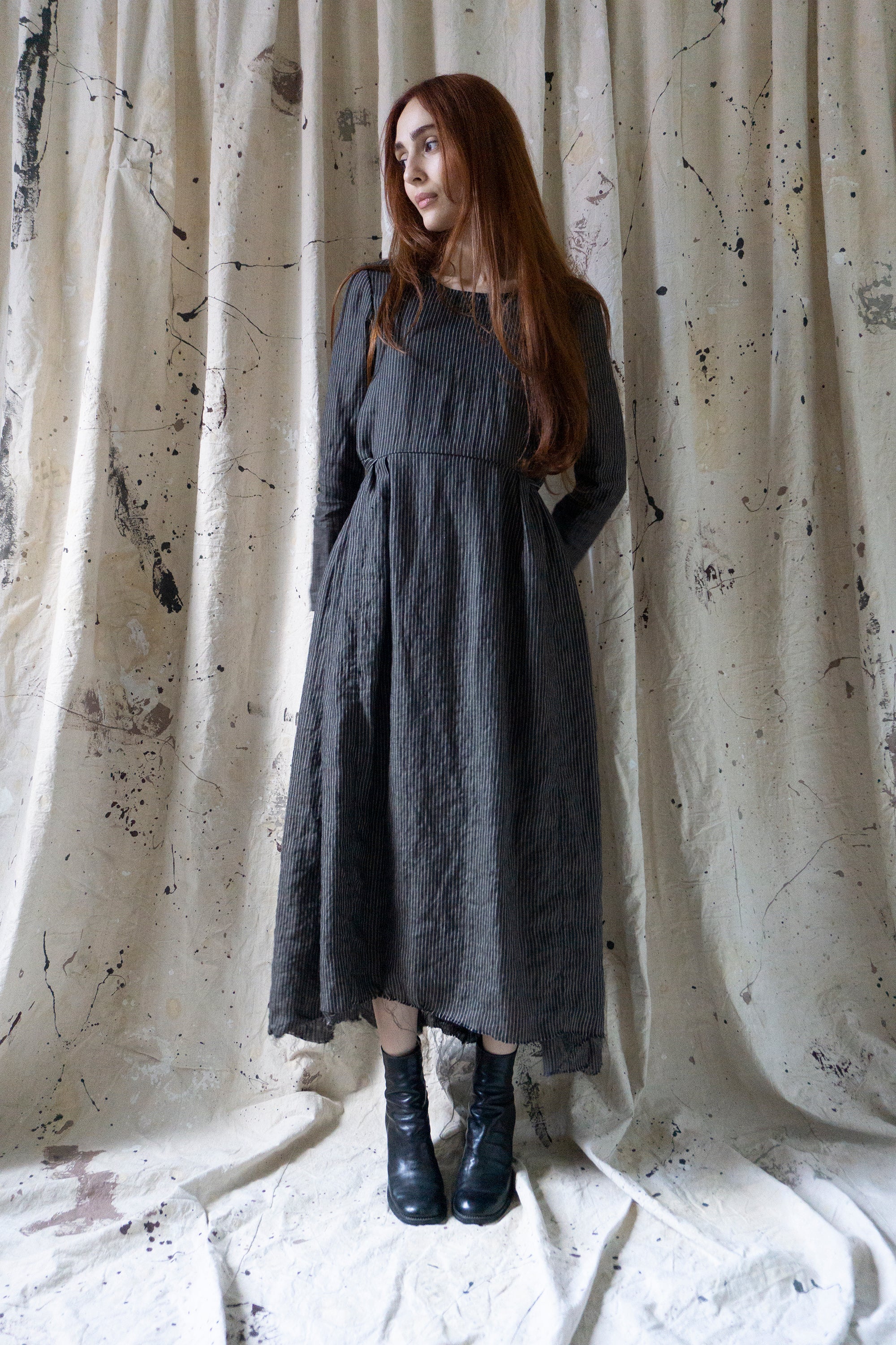 Heloise Linen Dress - Black Stripe