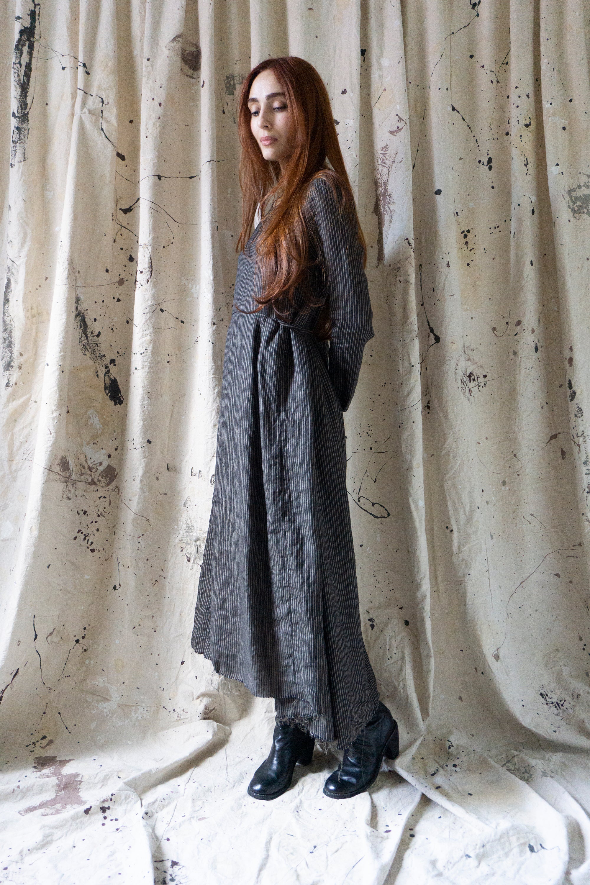 Heloise Linen Dress - Black Stripe
