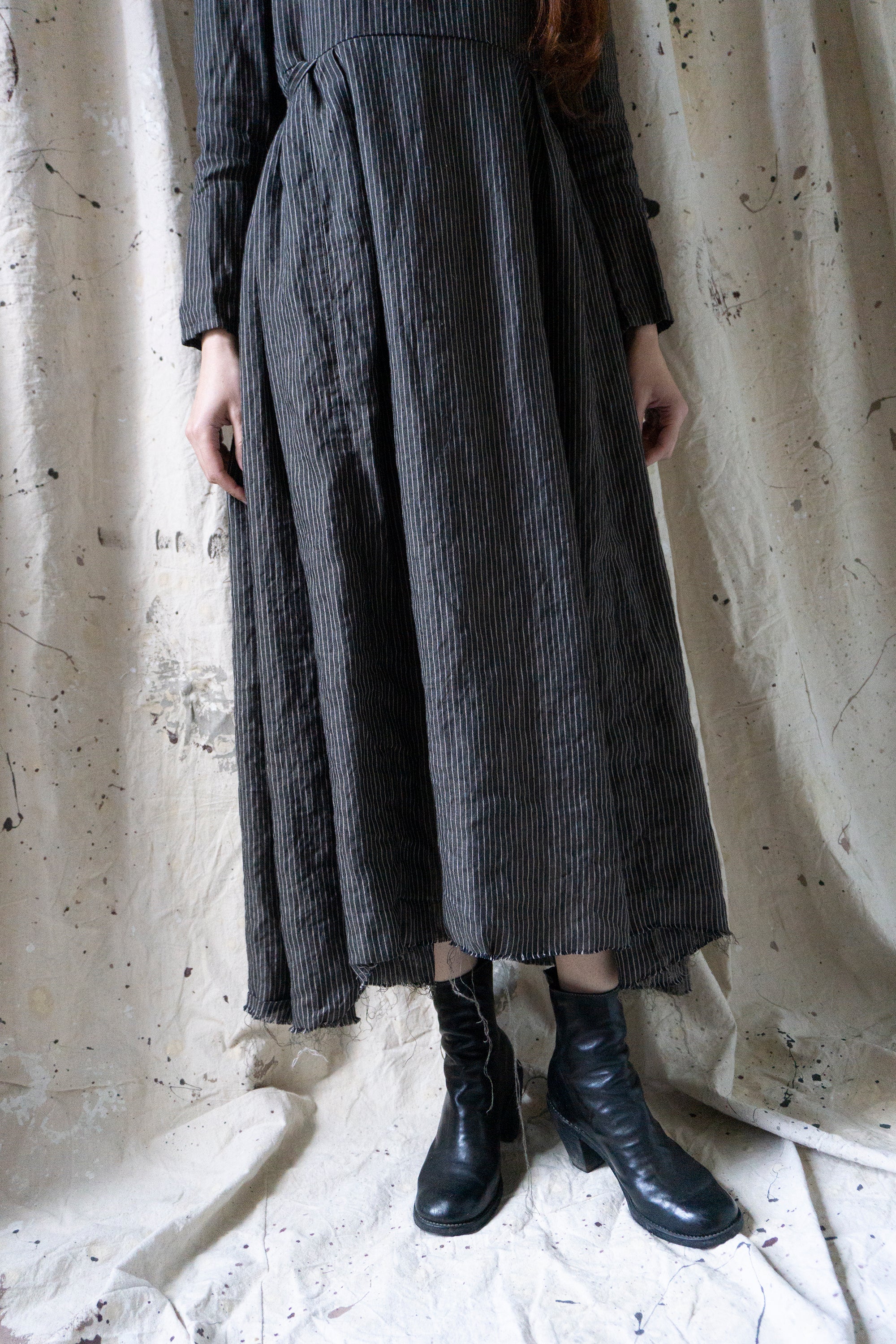 Heloise Linen Dress - Black Stripe