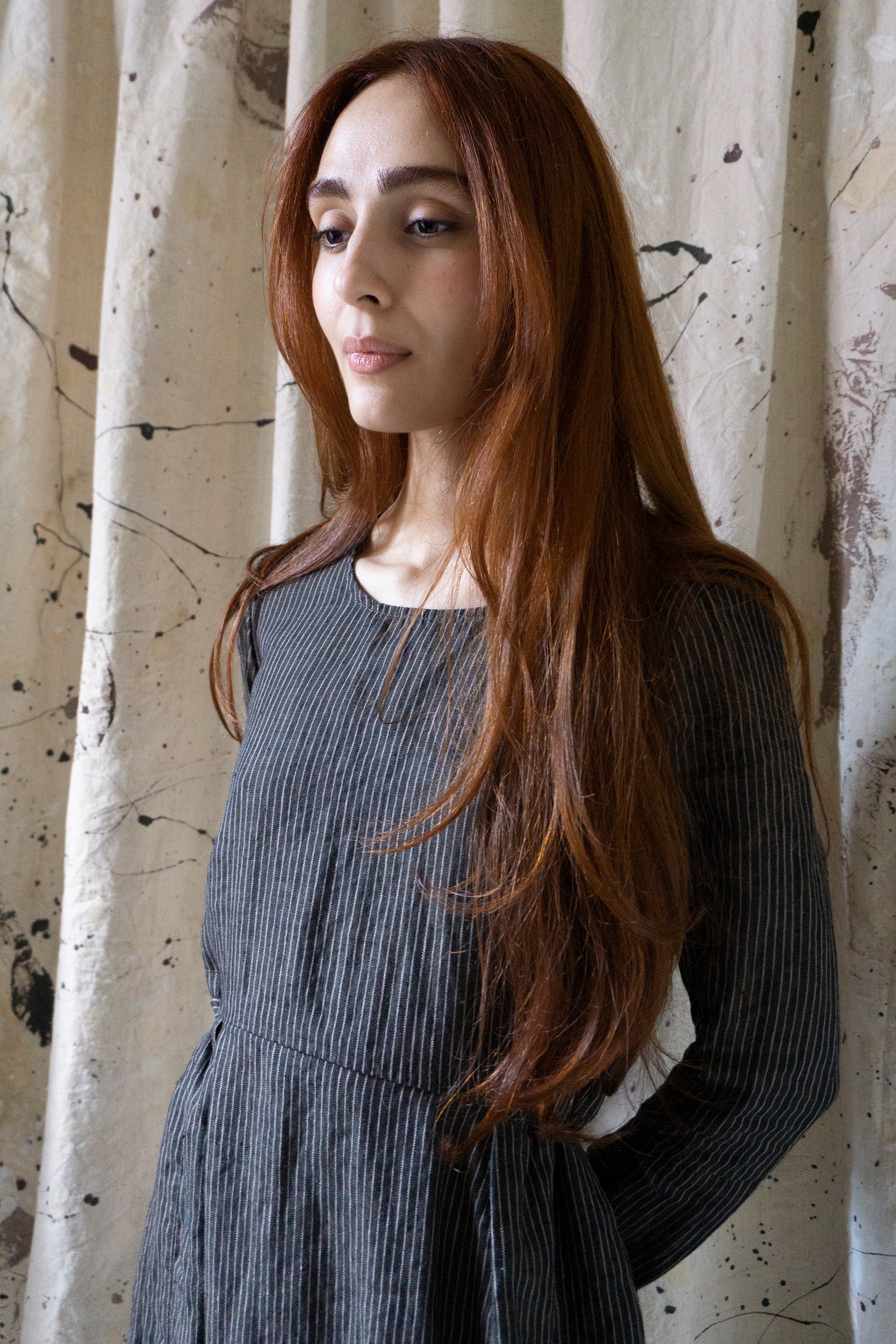Heloise Linen Dress - Black Stripe