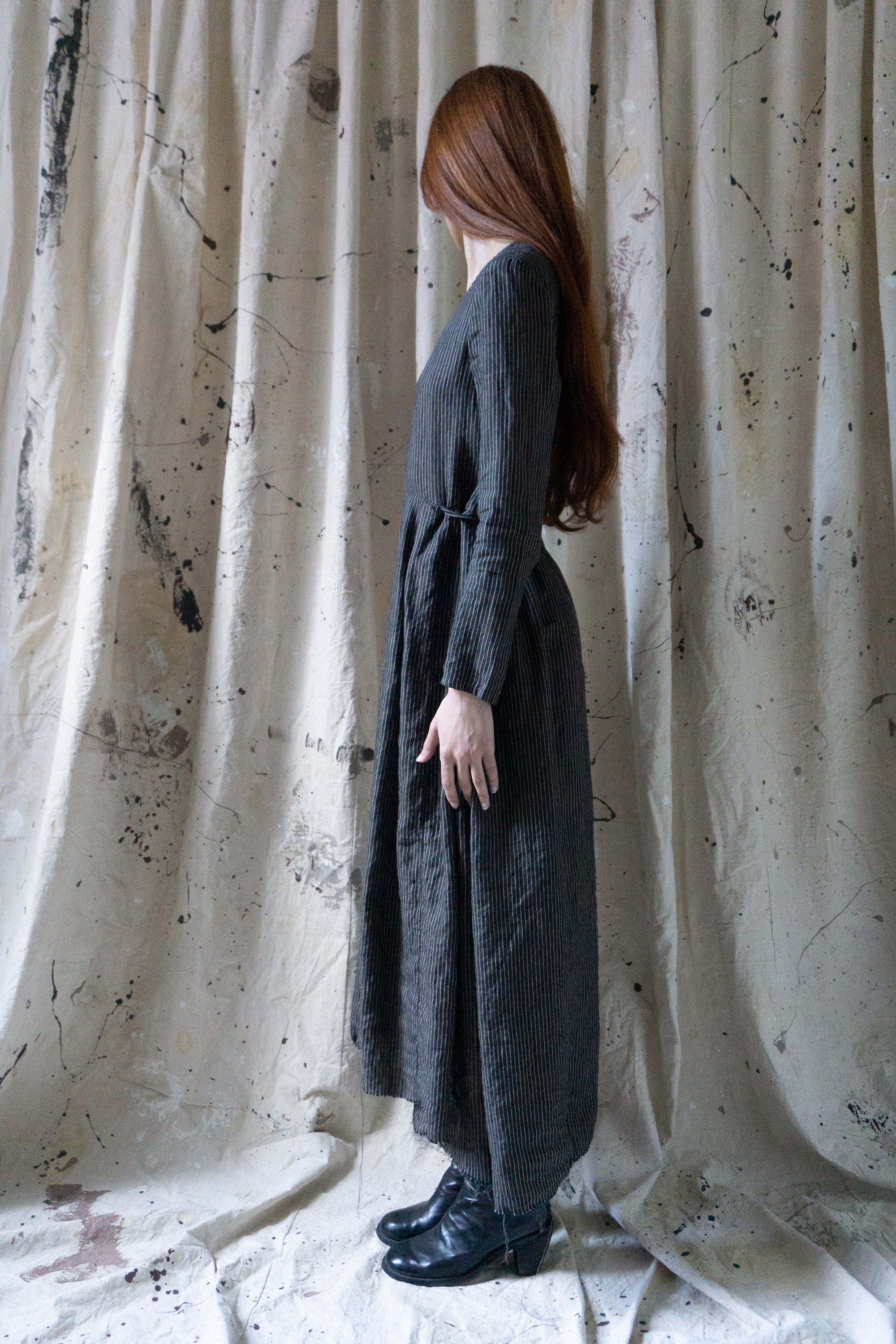 Heloise Linen Dress - Black Stripe