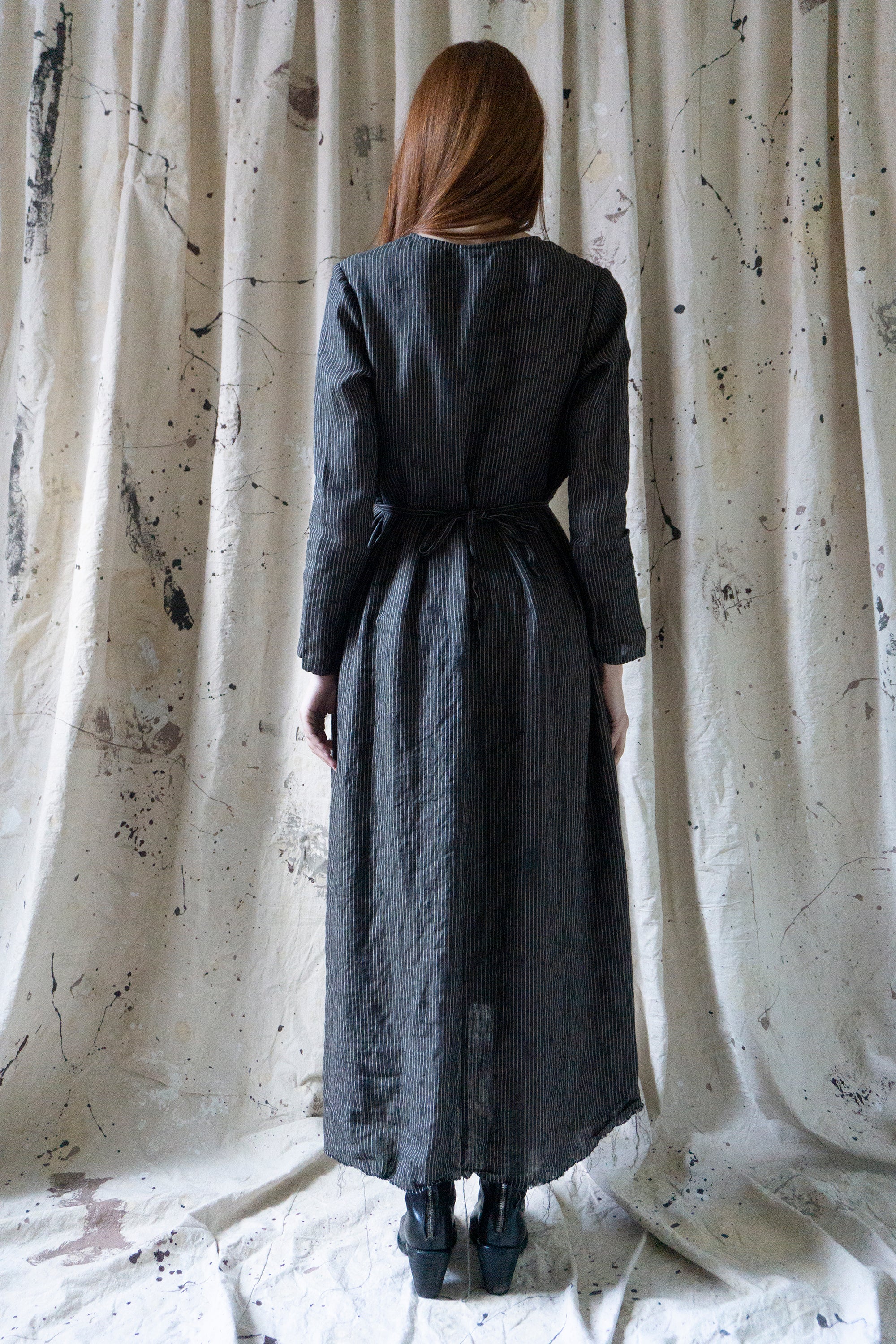 Heloise Linen Dress - Black Stripe
