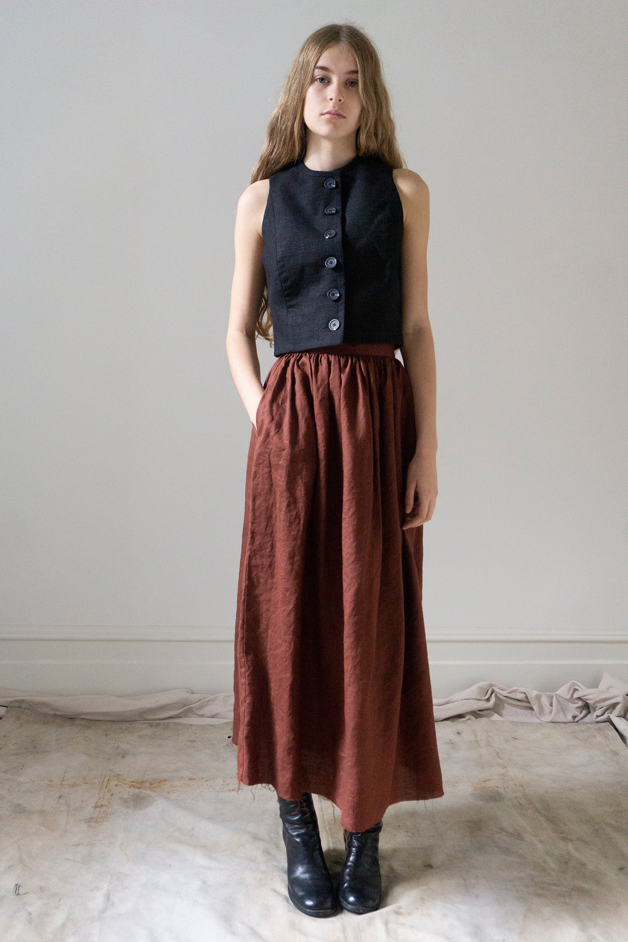 Tove Linen Waistcoat - Black