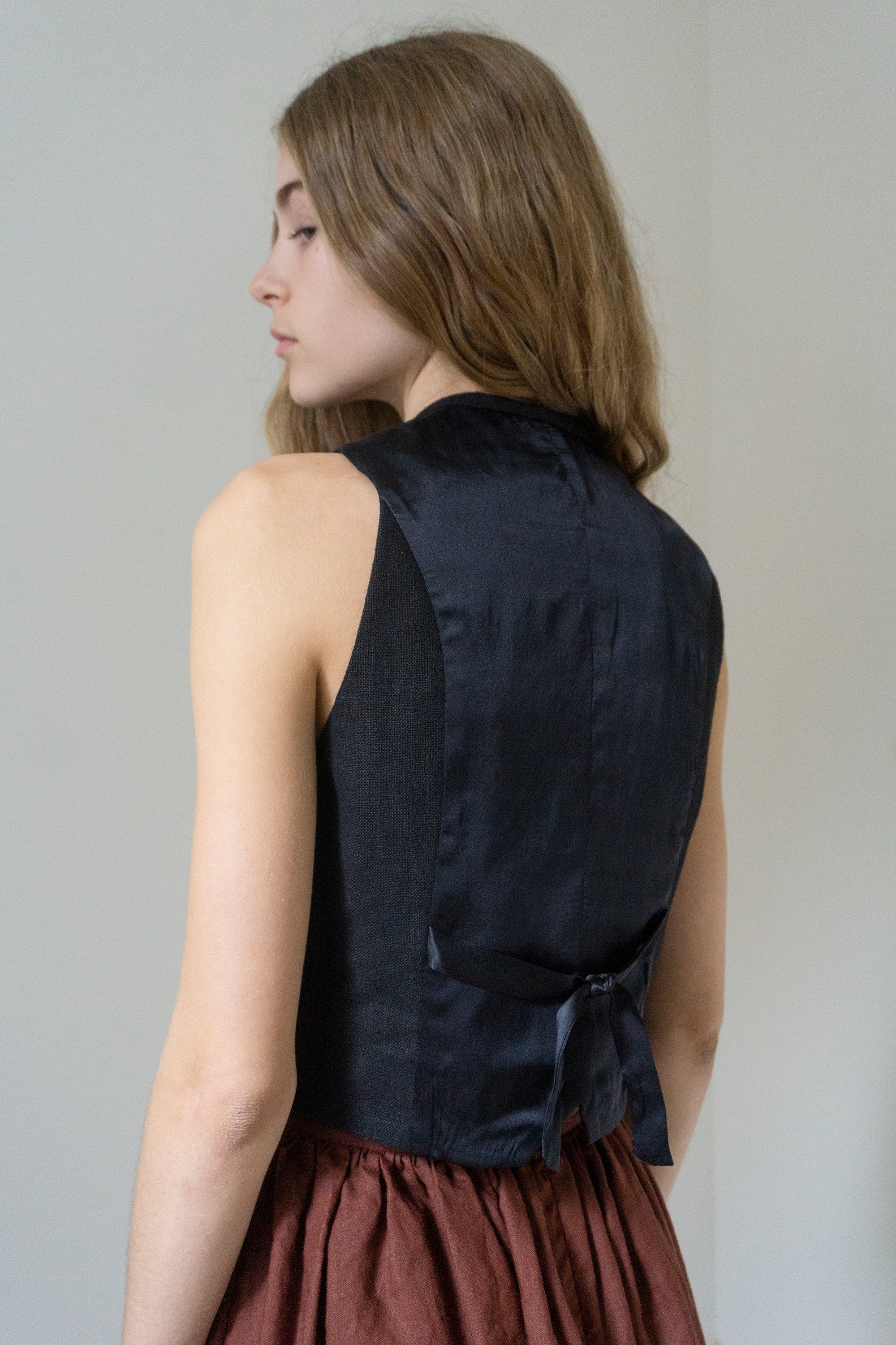Tove Linen Waistcoat - Black