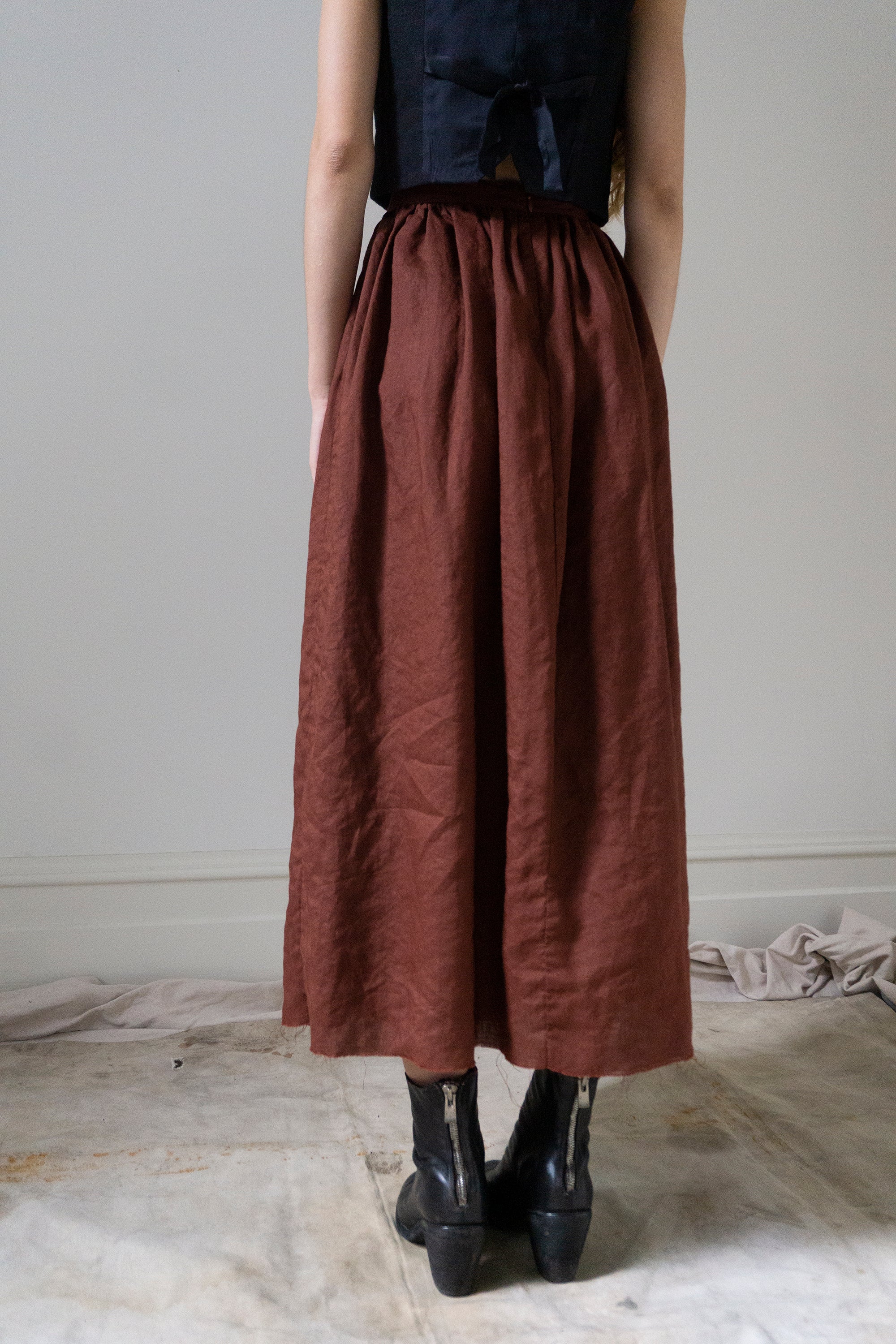 Lucia Linen Skirt - Dark Pomegranate