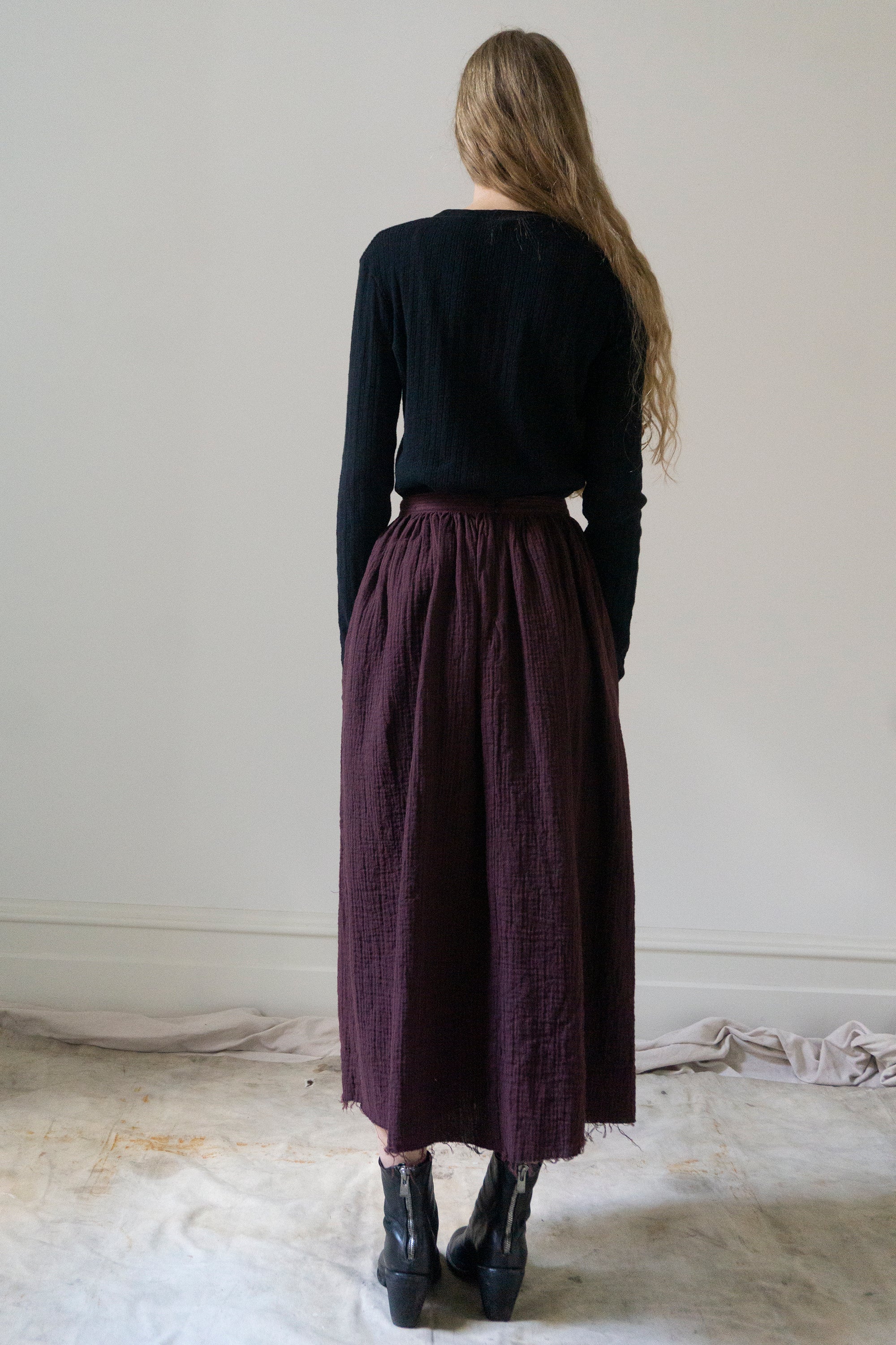 Pointelle Henley Long Sleeve Top - Black