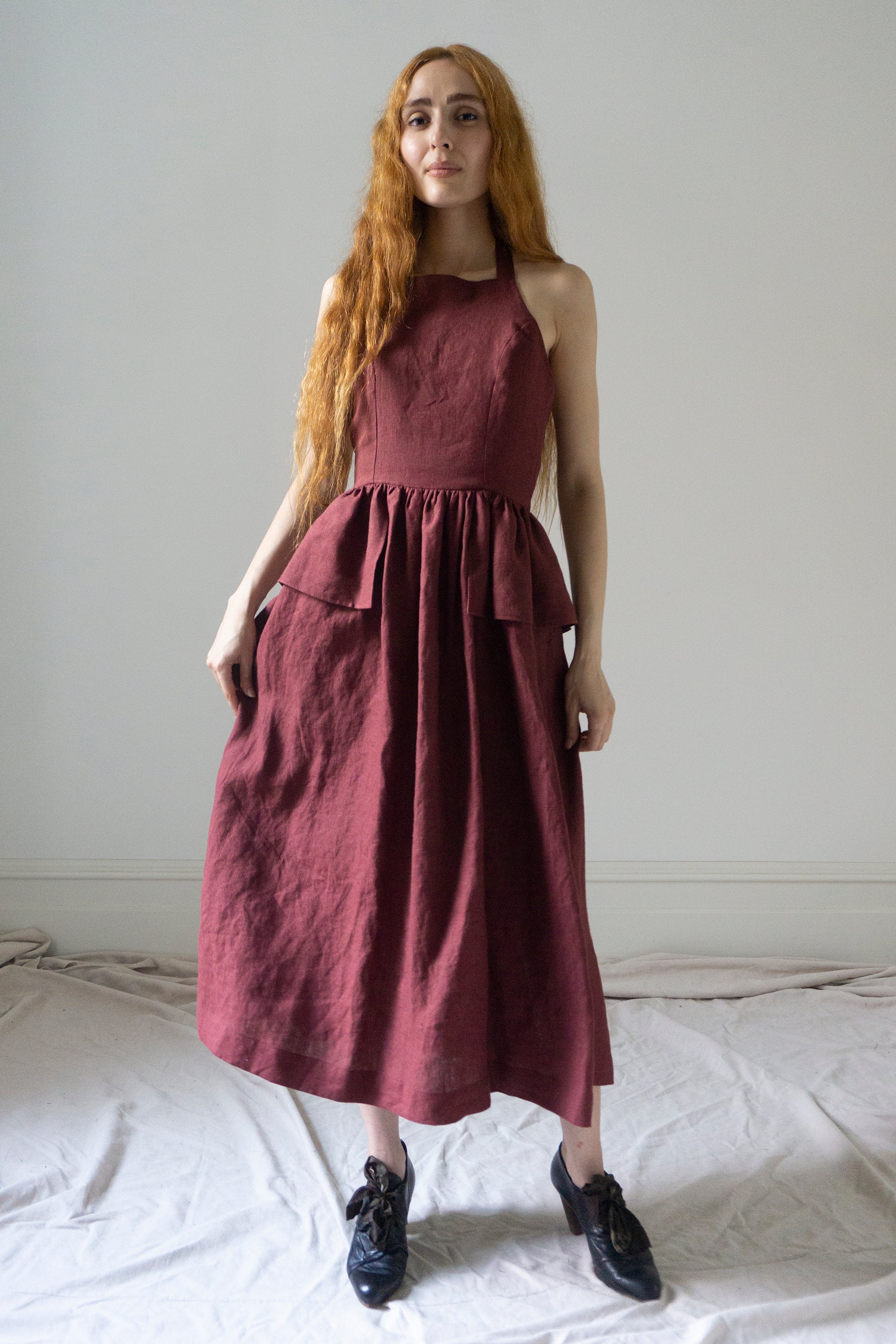 Marion Linen Dress - Burgundy