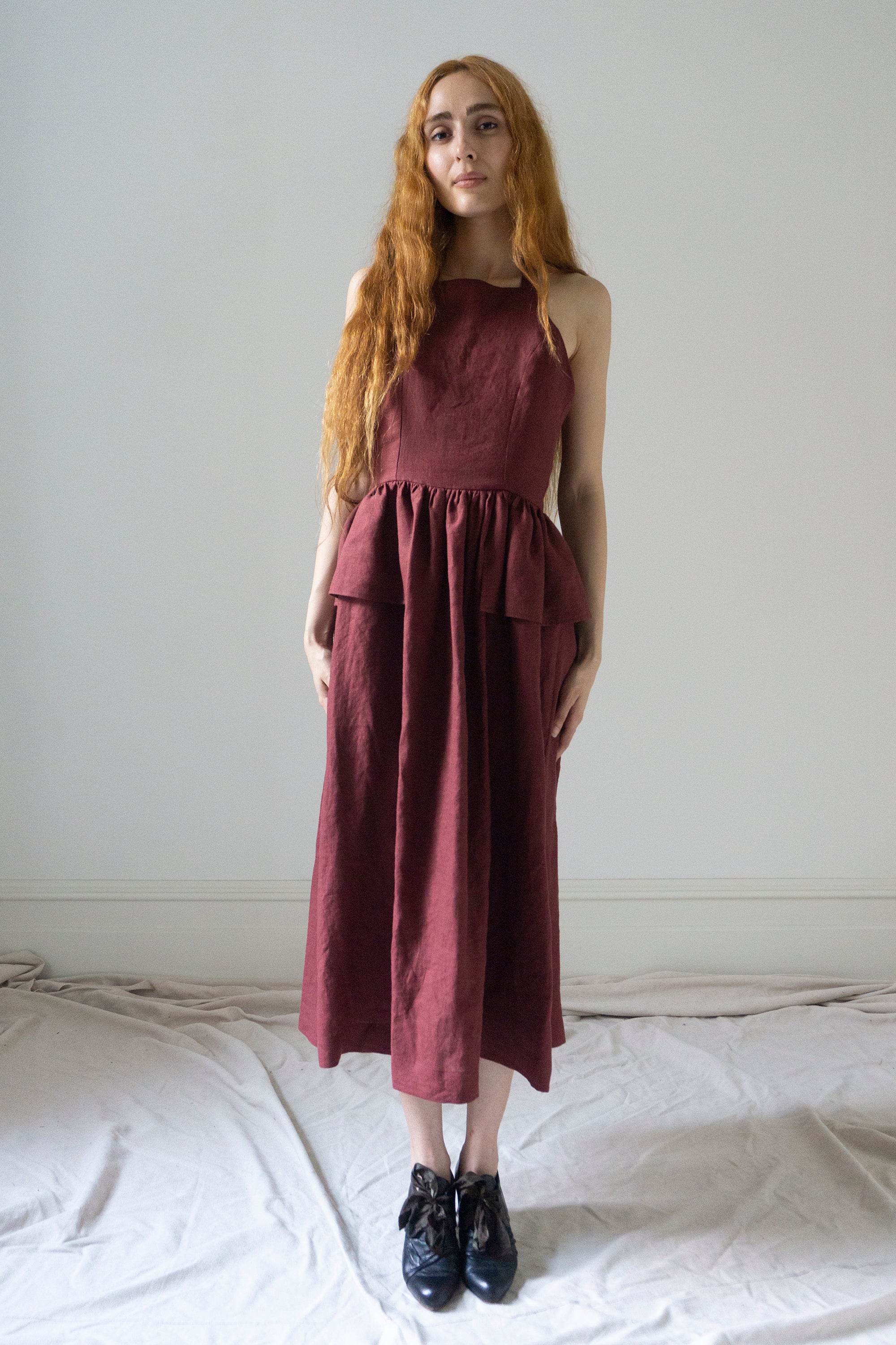 Marion Linen Dress - Burgundy