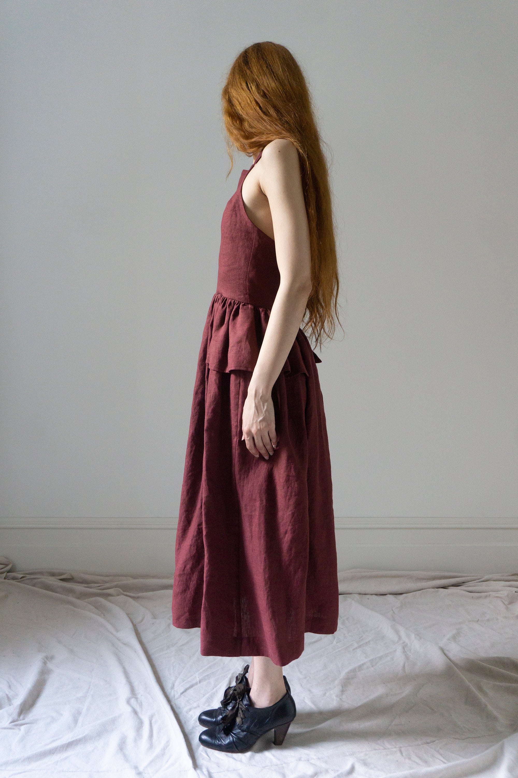 Marion Linen Dress - Burgundy